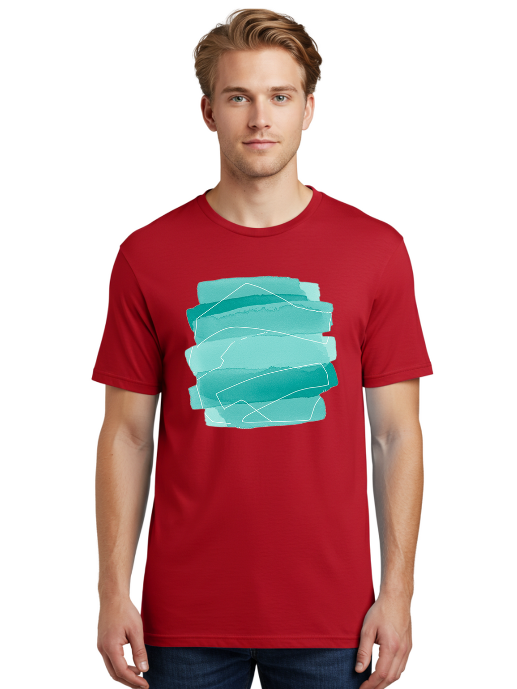 Teal-Brush-Strokes Men'S Graphic Tee, 100% Cotton, Comfortable Casual Summer Wear, Machine Washable, Vintage Camera, Old Camera, Antique Camera, Black Camera, Classic Photography, Photography Equipment, Nostalgic Device, Film Camera, Baj818