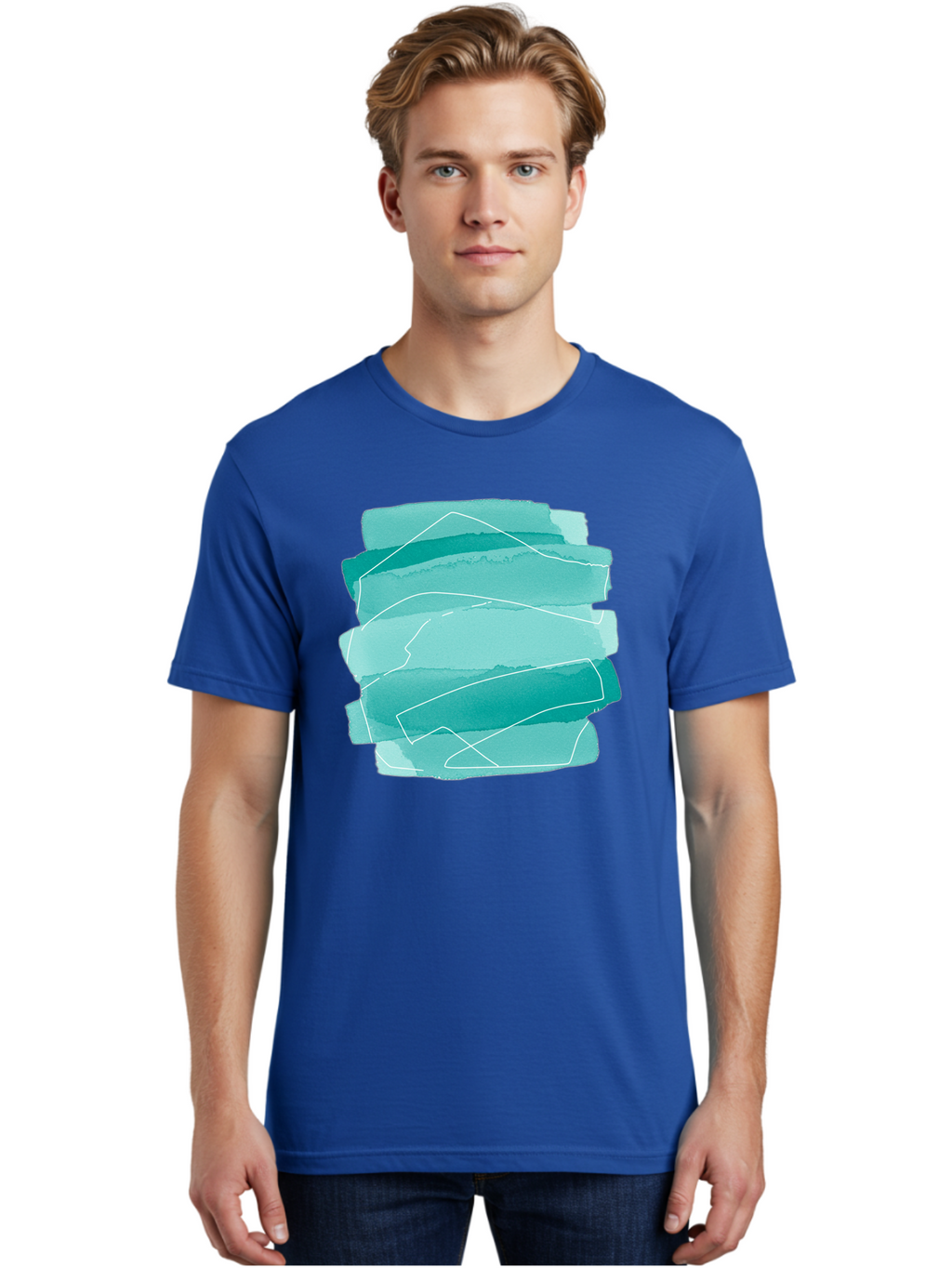 Teal-Brush-Strokes Men'S Graphic Tee, 100% Cotton, Comfortable Casual Summer Wear, Machine Washable, Vintage Camera, Old Camera, Antique Camera, Black Camera, Classic Photography, Photography Equipment, Nostalgic Device, Film Camera, Baj818