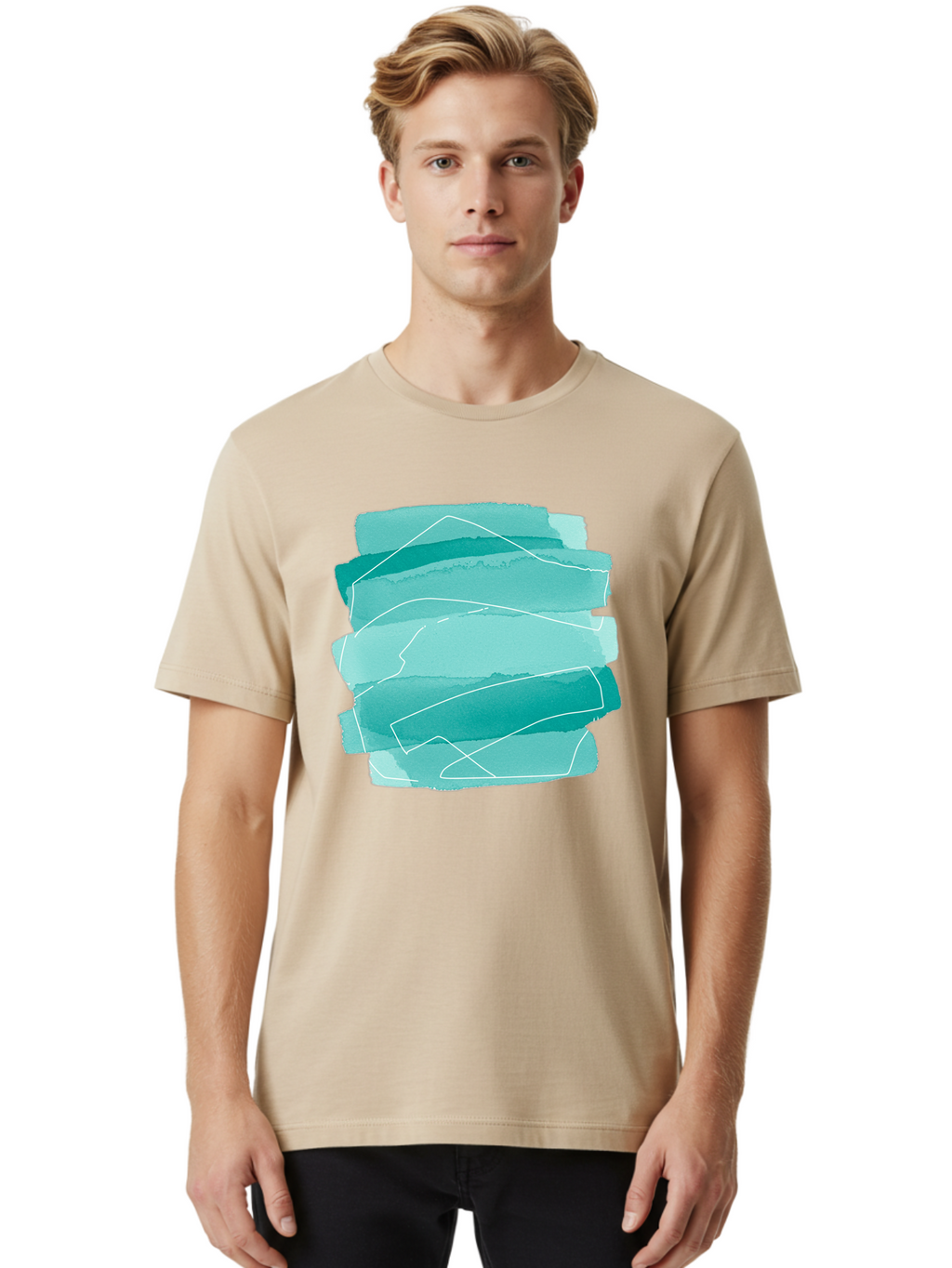 Teal-Brush-Strokes Men'S Graphic Tee, 100% Cotton, Comfortable Casual Summer Wear, Machine Washable, Vintage Camera, Old Camera, Antique Camera, Black Camera, Classic Photography, Photography Equipment, Nostalgic Device, Film Camera, Baj818
