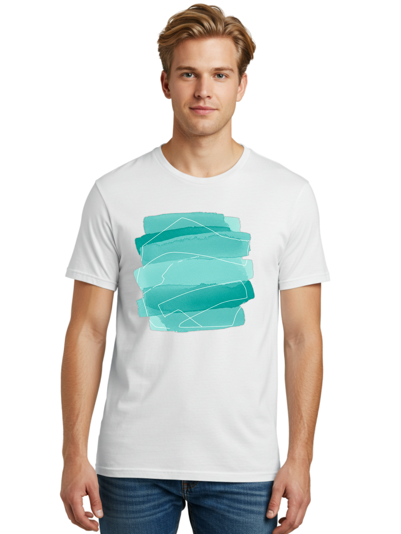 Teal-Brush-Strokes Men'S Graphic Tee, 100% Cotton, Comfortable Casual Summer Wear, Machine Washable, Vintage Camera, Old Camera, Antique Camera, Black Camera, Classic Photography, Photography Equipment, Nostalgic Device, Film Camera, Baj818