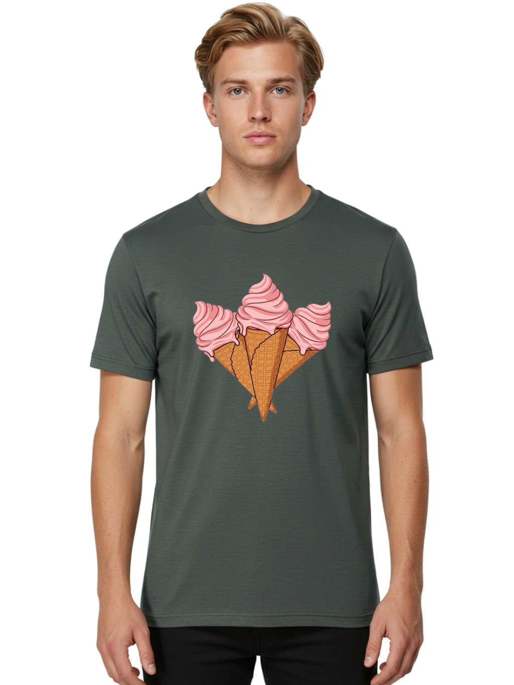Three-Ice-Cream-Cones Men'S Graphic Tee, 100% Cotton, Comfortable Casual Summer Wear, Machine Washable, Vintage Camera, Old Camera, Antique Camera, Black Camera, Classic Photography, Photography Equipment, Nostalgic Device, Film Camera, Baj820