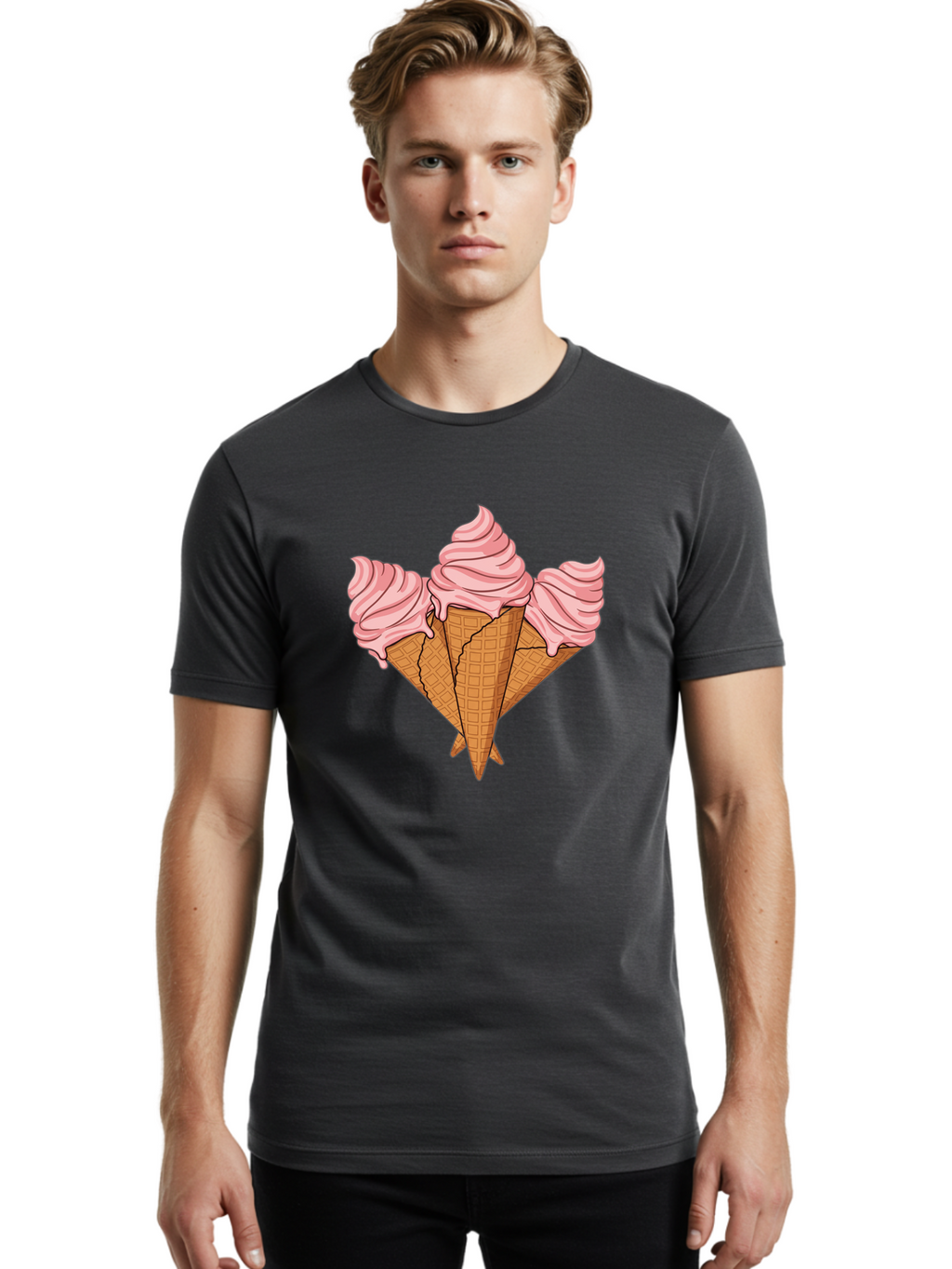 Three-Ice-Cream-Cones Men'S Graphic Tee, 100% Cotton, Comfortable Casual Summer Wear, Machine Washable, Vintage Camera, Old Camera, Antique Camera, Black Camera, Classic Photography, Photography Equipment, Nostalgic Device, Film Camera, Baj820