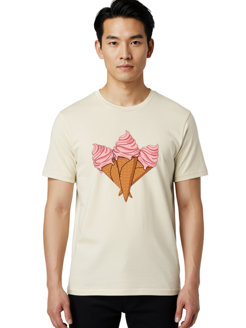 Three-Ice-Cream-Cones Men'S Graphic Tee, 100% Cotton, Comfortable Casual Summer Wear, Machine Washable, Vintage Camera, Old Camera, Antique Camera, Black Camera, Classic Photography, Photography Equipment, Nostalgic Device, Film Camera, Baj820