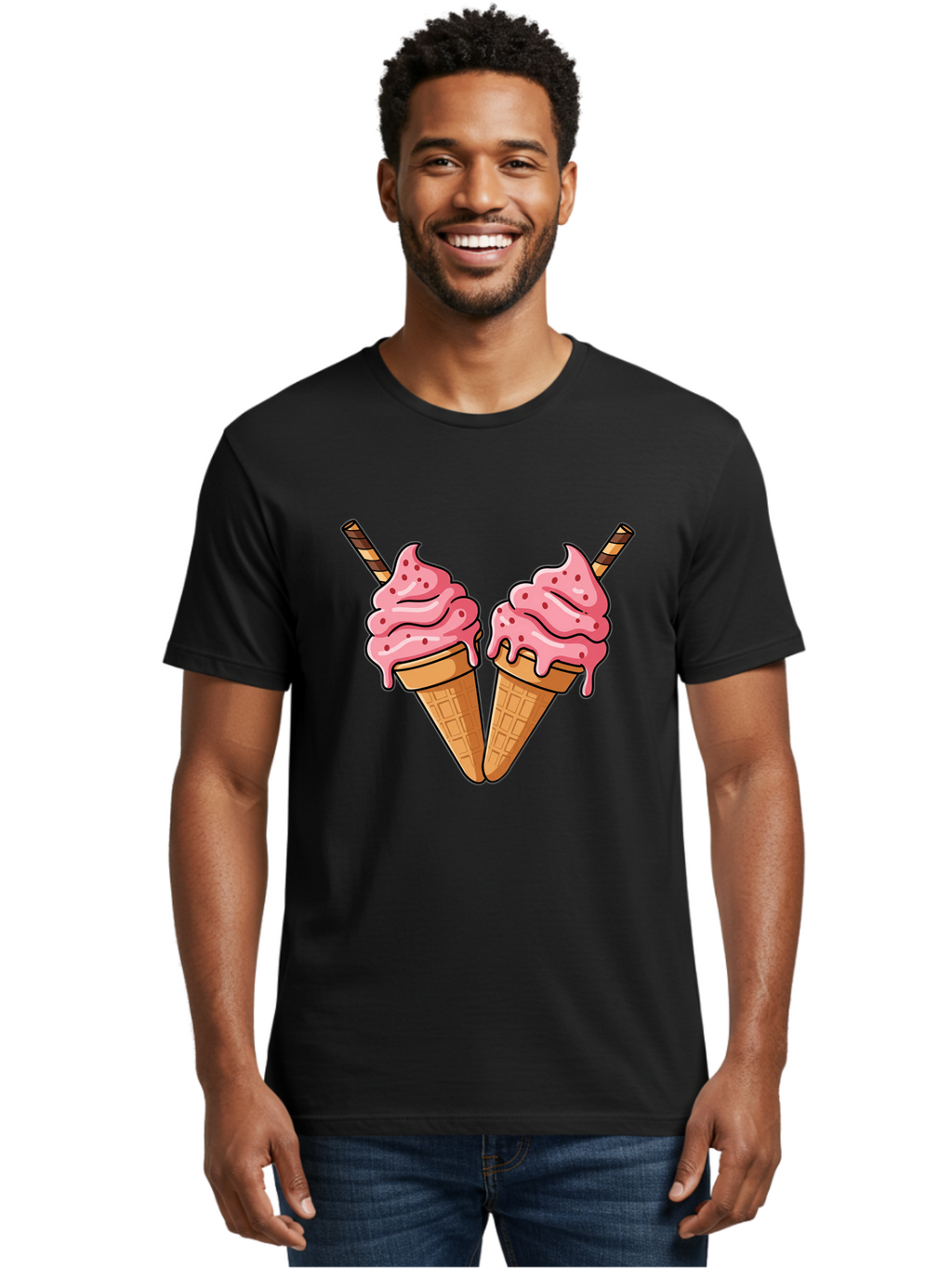 Twin-Ice-Cream-Cones Men'S Graphic Tee, 100% Cotton, Comfortable Casual Summer Wear, Machine Washable, Vintage Camera, Old Camera, Antique Camera, Black Camera, Classic Photography, Photography Equipment, Nostalgic Device, Film Camera, Baj830