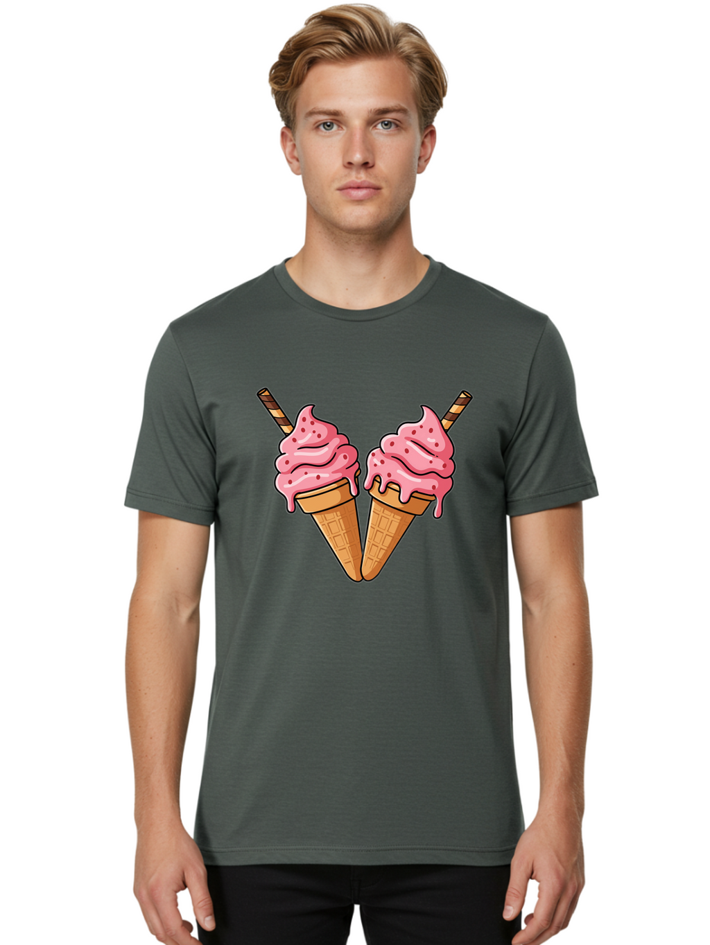 Twin-Ice-Cream-Cones Men'S Graphic Tee, 100% Cotton, Comfortable Casual Summer Wear, Machine Washable, Vintage Camera, Old Camera, Antique Camera, Black Camera, Classic Photography, Photography Equipment, Nostalgic Device, Film Camera, Baj830