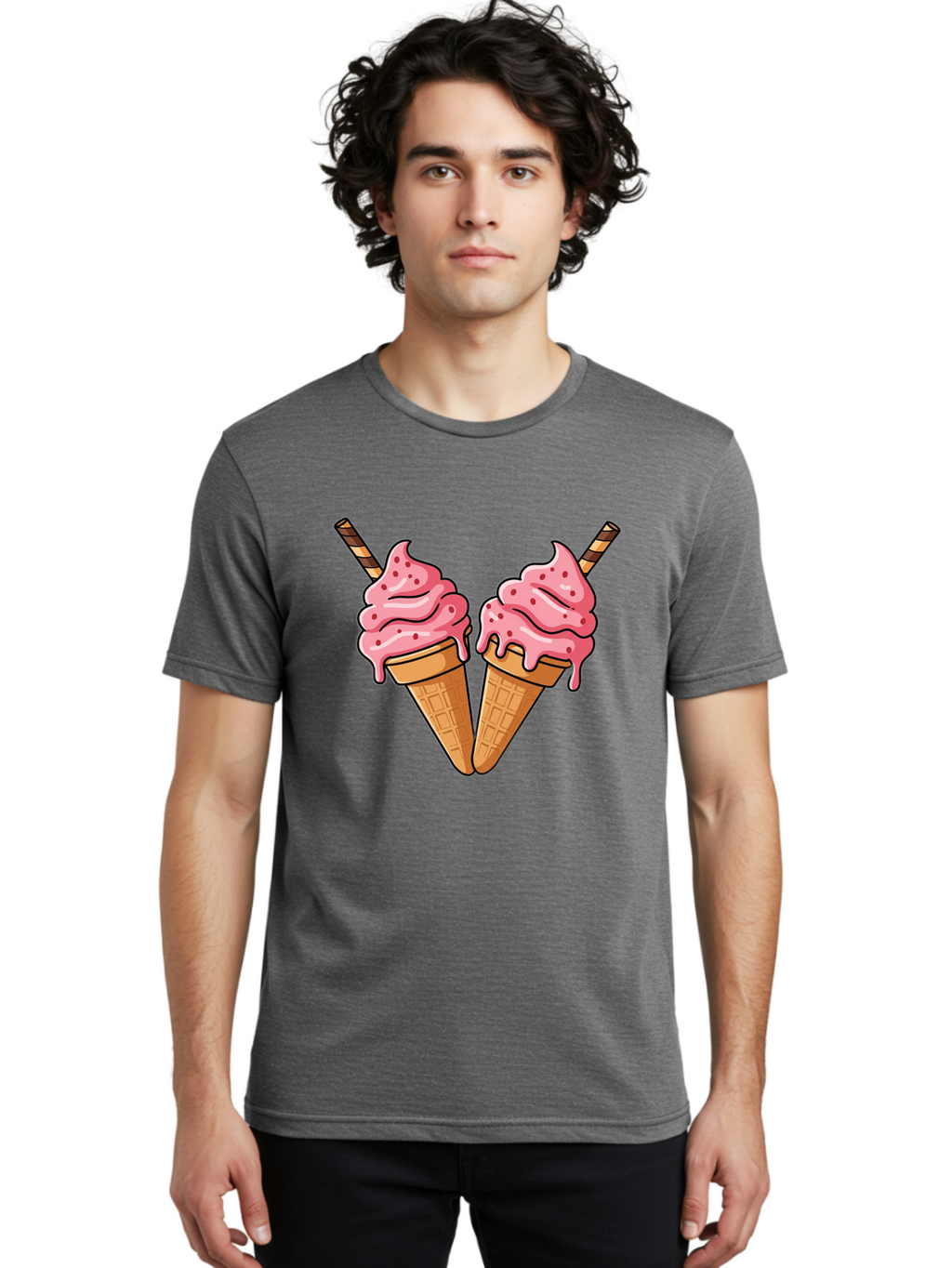Twin-Ice-Cream-Cones Men'S Graphic Tee, 100% Cotton, Comfortable Casual Summer Wear, Machine Washable, Vintage Camera, Old Camera, Antique Camera, Black Camera, Classic Photography, Photography Equipment, Nostalgic Device, Film Camera, Baj830