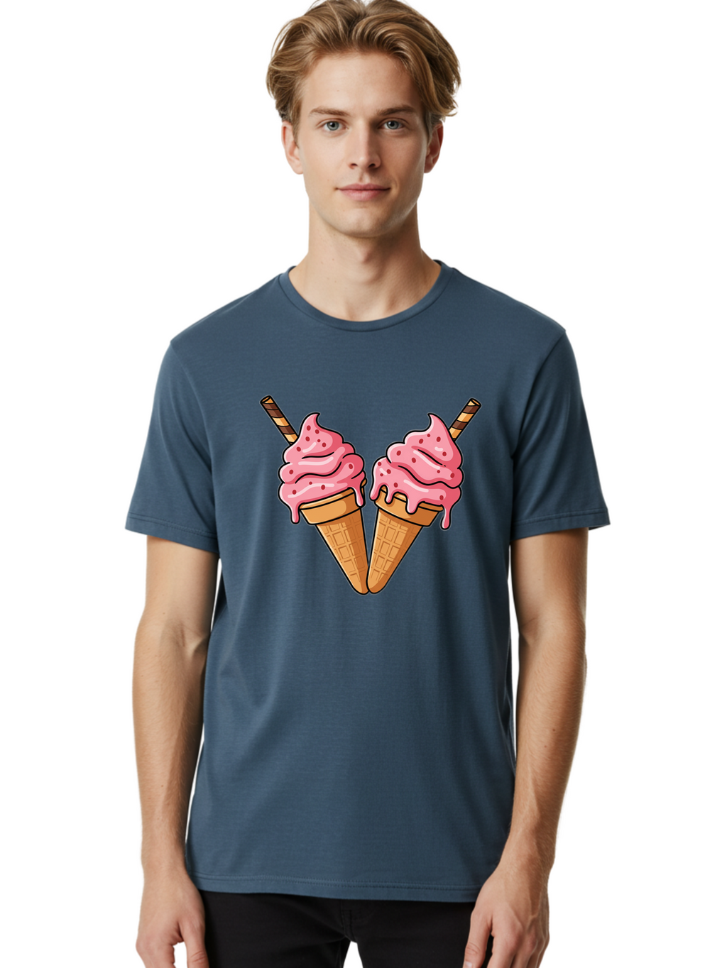 Twin-Ice-Cream-Cones Men'S Graphic Tee, 100% Cotton, Comfortable Casual Summer Wear, Machine Washable, Vintage Camera, Old Camera, Antique Camera, Black Camera, Classic Photography, Photography Equipment, Nostalgic Device, Film Camera, Baj830