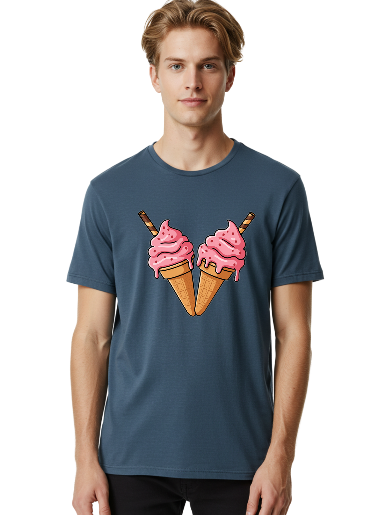 Twin-Ice-Cream-Cones Men'S Graphic Tee, 100% Cotton, Comfortable Casual Summer Wear, Machine Washable, Vintage Camera, Old Camera, Antique Camera, Black Camera, Classic Photography, Photography Equipment, Nostalgic Device, Film Camera, Baj830