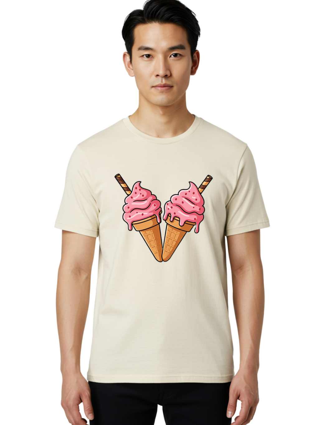 Twin-Ice-Cream-Cones Men'S Graphic Tee, 100% Cotton, Comfortable Casual Summer Wear, Machine Washable, Vintage Camera, Old Camera, Antique Camera, Black Camera, Classic Photography, Photography Equipment, Nostalgic Device, Film Camera, Baj830