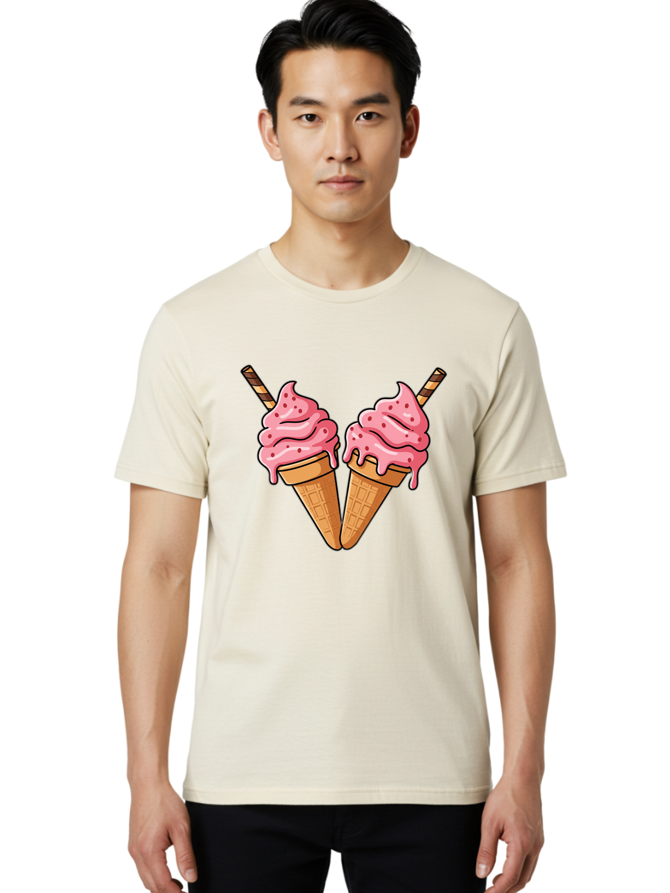 Twin-Ice-Cream-Cones Men'S Graphic Tee, 100% Cotton, Comfortable Casual Summer Wear, Machine Washable, Vintage Camera, Old Camera, Antique Camera, Black Camera, Classic Photography, Photography Equipment, Nostalgic Device, Film Camera, Baj830