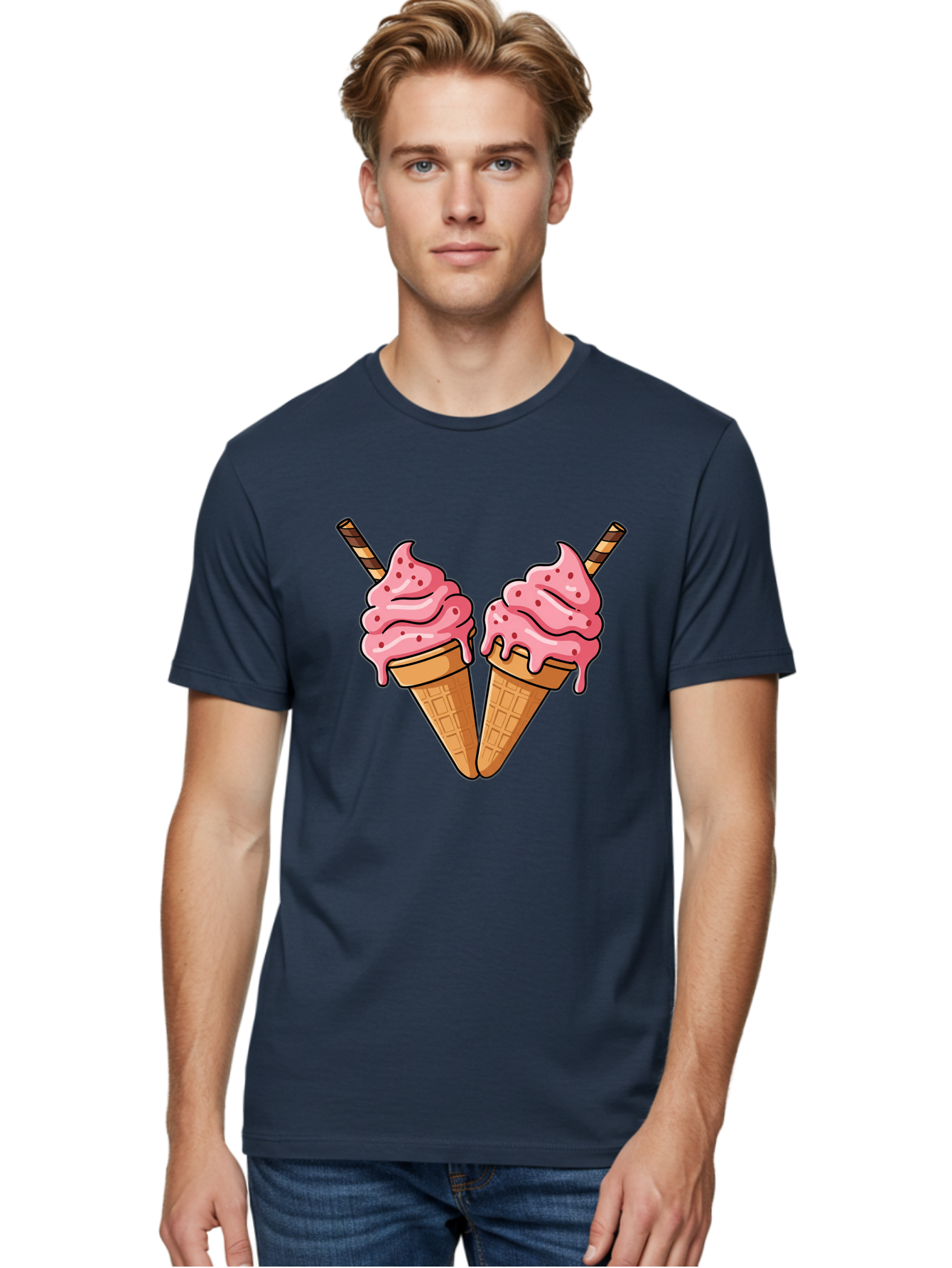Twin-Ice-Cream-Cones Men'S Graphic Tee, 100% Cotton, Comfortable Casual Summer Wear, Machine Washable, Vintage Camera, Old Camera, Antique Camera, Black Camera, Classic Photography, Photography Equipment, Nostalgic Device, Film Camera, Baj830