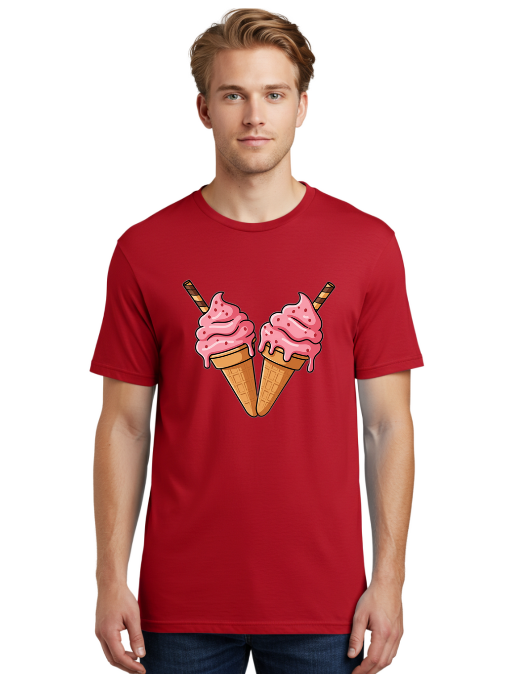 Twin-Ice-Cream-Cones Men'S Graphic Tee, 100% Cotton, Comfortable Casual Summer Wear, Machine Washable, Vintage Camera, Old Camera, Antique Camera, Black Camera, Classic Photography, Photography Equipment, Nostalgic Device, Film Camera, Baj830