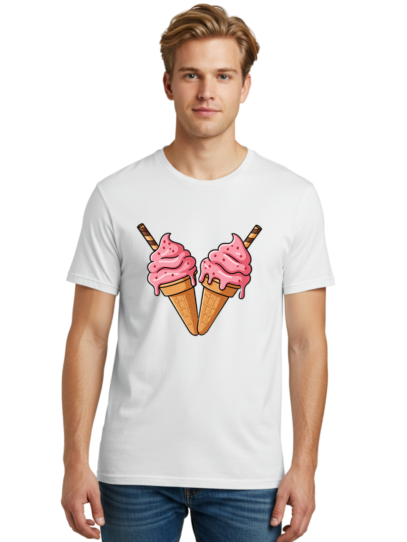 Twin-Ice-Cream-Cones Men'S Graphic Tee, 100% Cotton, Comfortable Casual Summer Wear, Machine Washable, Vintage Camera, Old Camera, Antique Camera, Black Camera, Classic Photography, Photography Equipment, Nostalgic Device, Film Camera, Baj830