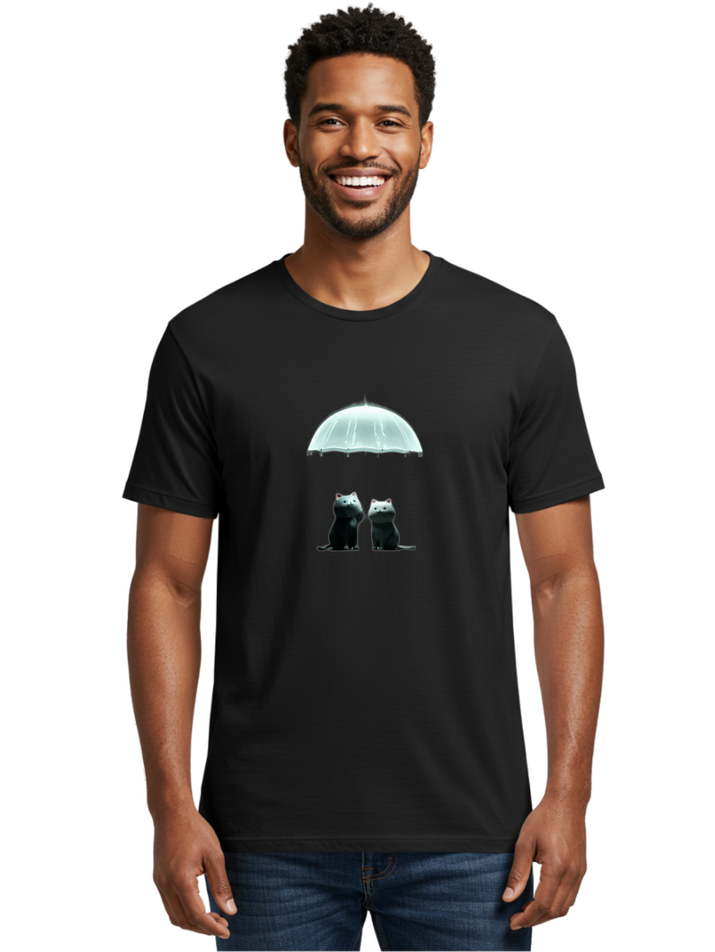 Two-Black-Cats-Under-Umbrella Men'S Graphic Tee, 100% Cotton, Comfortable Casual Summer Wear, Machine Washable, Vintage Camera, Old Camera, Antique Camera, Black Camera, Classic Photography, Photography Equipment, Nostalgic Device, Baj831