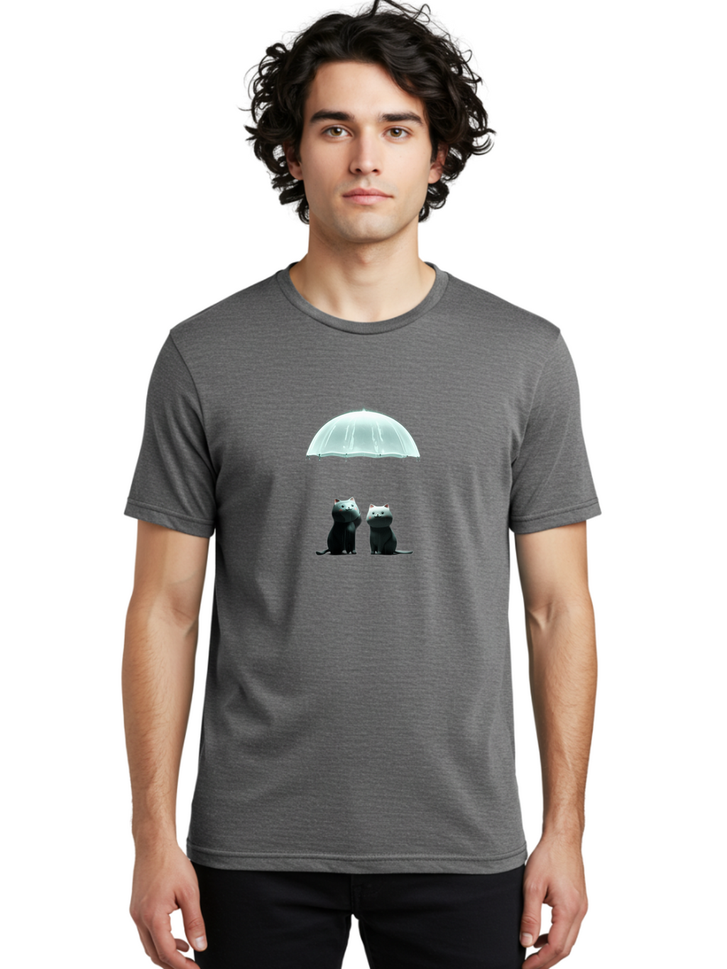 Two-Black-Cats-Under-Umbrella Men'S Graphic Tee, 100% Cotton, Comfortable Casual Summer Wear, Machine Washable, Vintage Camera, Old Camera, Antique Camera, Black Camera, Classic Photography, Photography Equipment, Nostalgic Device, Baj831