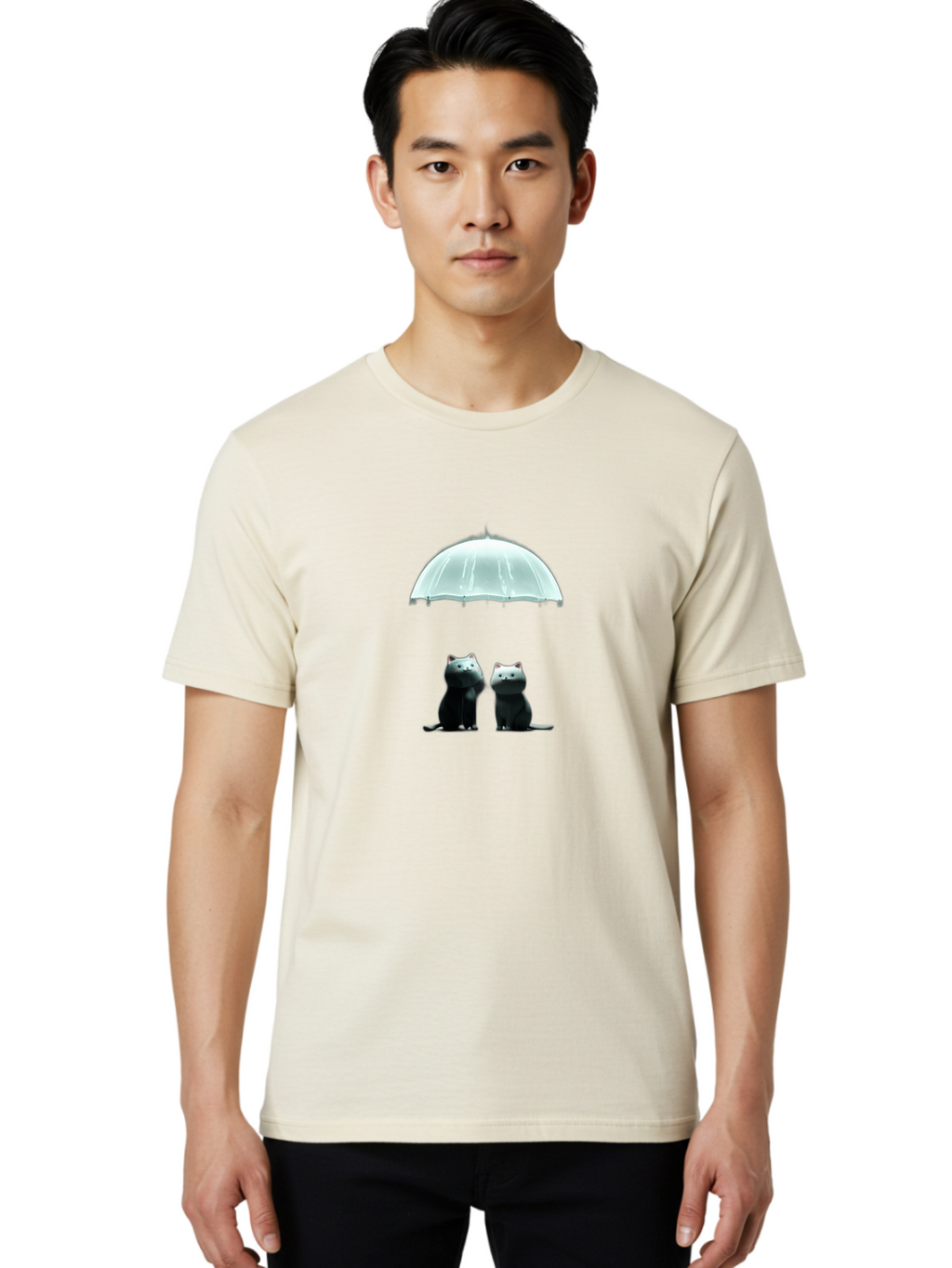 Two-Black-Cats-Under-Umbrella Men'S Graphic Tee, 100% Cotton, Comfortable Casual Summer Wear, Machine Washable, Vintage Camera, Old Camera, Antique Camera, Black Camera, Classic Photography, Photography Equipment, Nostalgic Device, Baj831