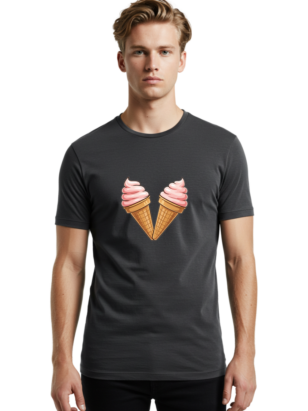 Two-Ice-Cream-Cones Men'S Graphic Tee, 100% Cotton, Comfortable Casual Summer Wear, Machine Washable, Vintage Camera, Old Camera, Antique Camera, Black Camera, Classic Photography, Photography Equipment, Nostalgic Device, Film Camera, Baj833