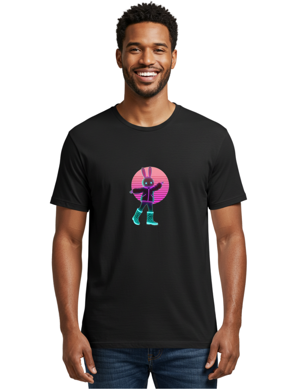 Vaporwave-Bunny Men'S Graphic Tee, 100% Cotton, Comfortable Casual Summer Wear, Machine Washable, Vintage Camera, Old Camera, Antique Camera, Black Camera, Classic Photography, Photography Equipment, Nostalgic Device, Film Camera, Camera Art Baj837