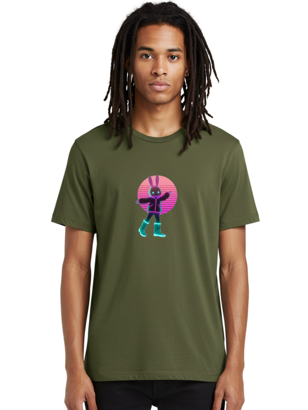 Vaporwave-Bunny Men'S Graphic Tee, 100% Cotton, Comfortable Casual Summer Wear, Machine Washable, Vintage Camera, Old Camera, Antique Camera, Black Camera, Classic Photography, Photography Equipment, Nostalgic Device, Film Camera, Camera Art Baj837