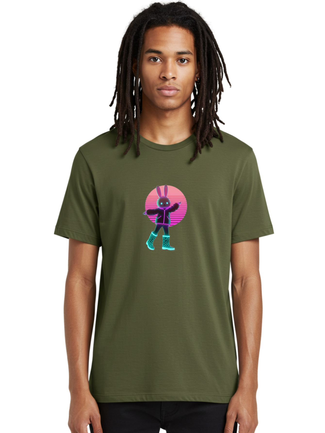 Vaporwave-Bunny Men'S Graphic Tee, 100% Cotton, Comfortable Casual Summer Wear, Machine Washable, Vintage Camera, Old Camera, Antique Camera, Black Camera, Classic Photography, Photography Equipment, Nostalgic Device, Film Camera, Camera Art Baj837