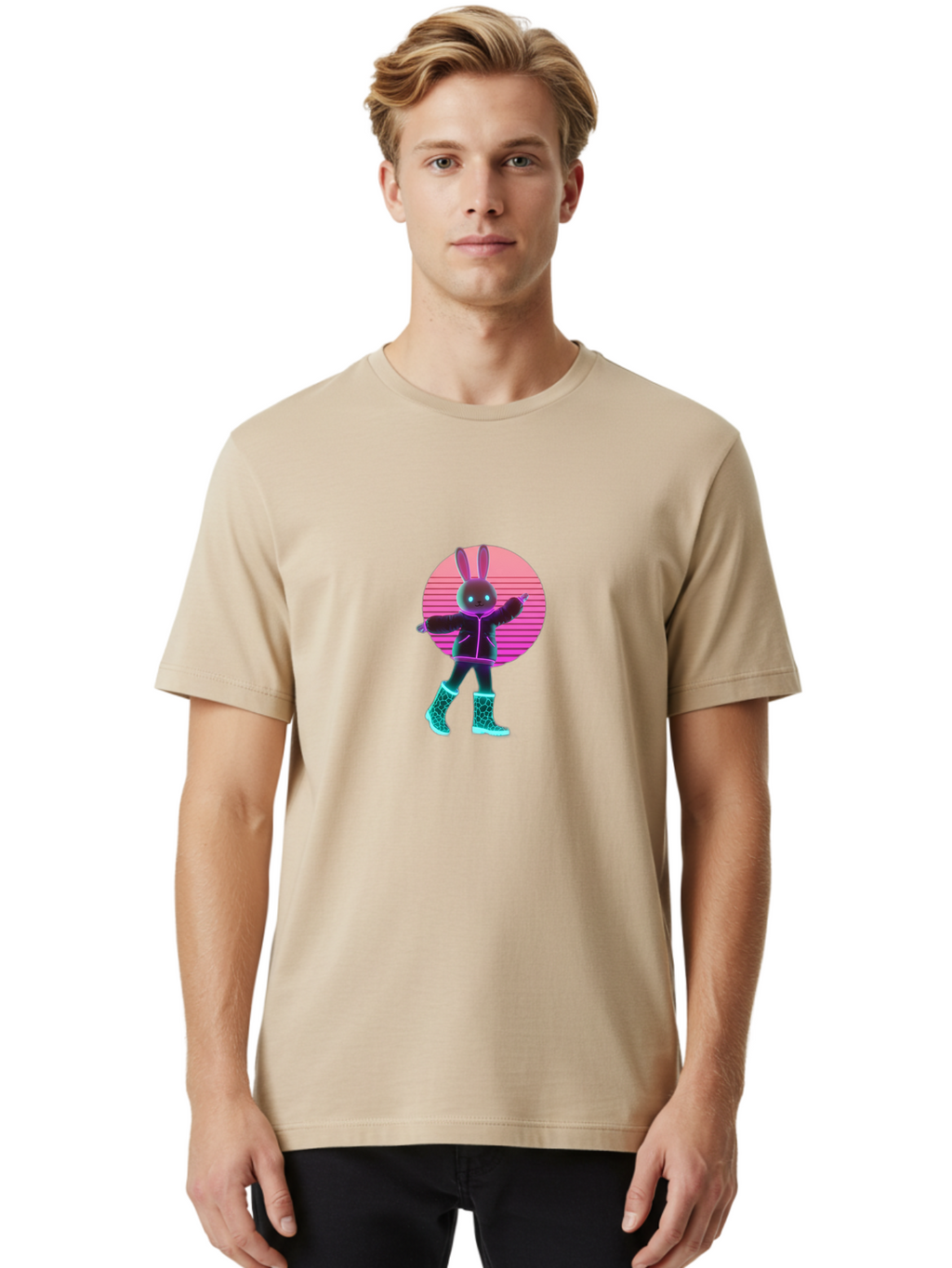 Vaporwave-Bunny Men'S Graphic Tee, 100% Cotton, Comfortable Casual Summer Wear, Machine Washable, Vintage Camera, Old Camera, Antique Camera, Black Camera, Classic Photography, Photography Equipment, Nostalgic Device, Film Camera, Camera Art Baj837