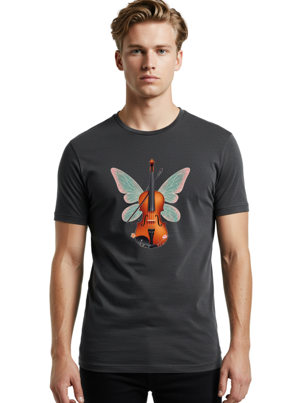 Violin-Butterfly Men'S Graphic Tee, 100% Cotton, Comfortable Casual Summer Wear, Machine Washable, Vintage Camera, Old Camera, Antique Camera, Black Camera, Classic Photography, Photography Equipment, Nostalgic Device, Film Camera, Camera Art Baj847