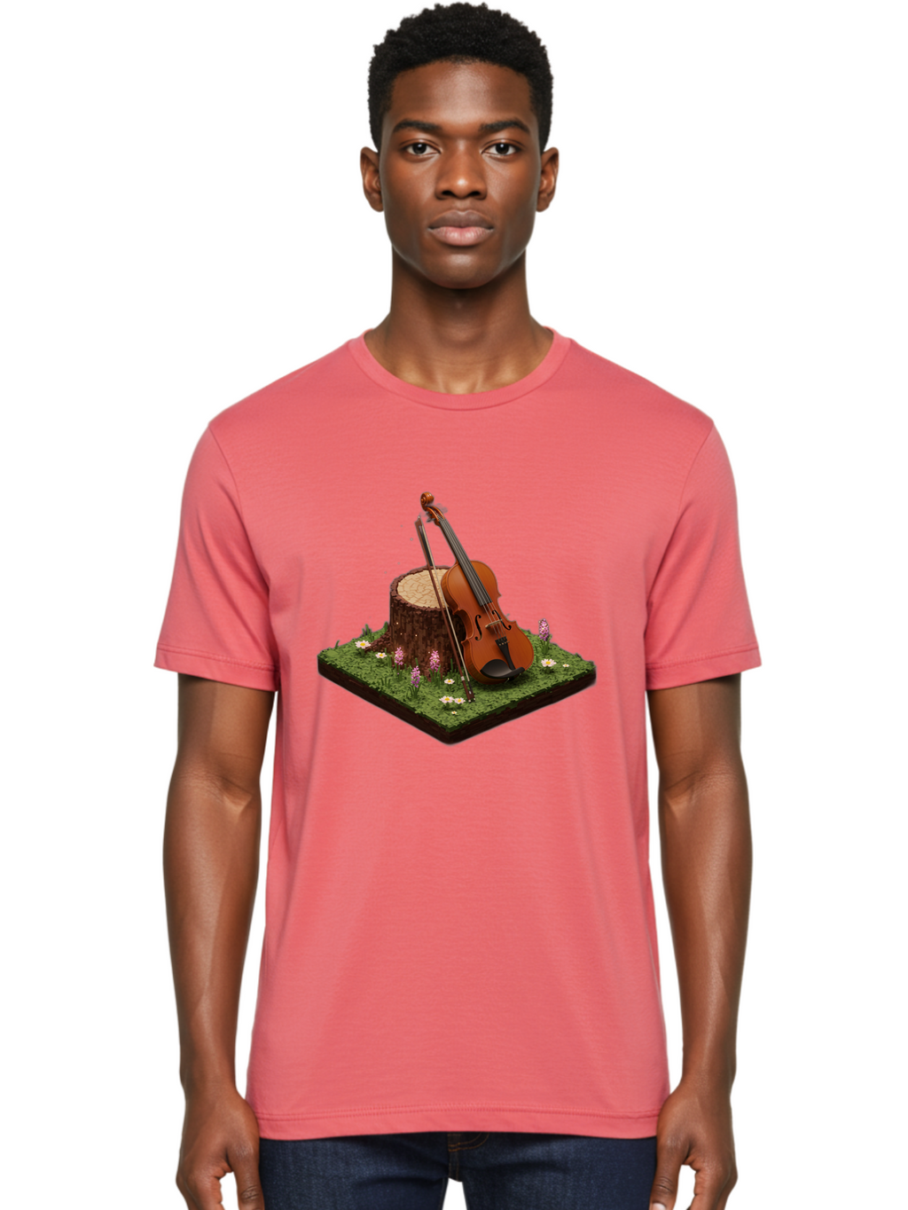 Violin-On-Tree-Stump-4 Men'S Graphic Tee, 100% Cotton, Comfortable Casual Summer Wear, Machine Washable, Vintage Camera, Old Camera, Antique Camera, Black Camera, Classic Photography, Photography Equipment, Nostalgic Device, Film Camera, Baj854
