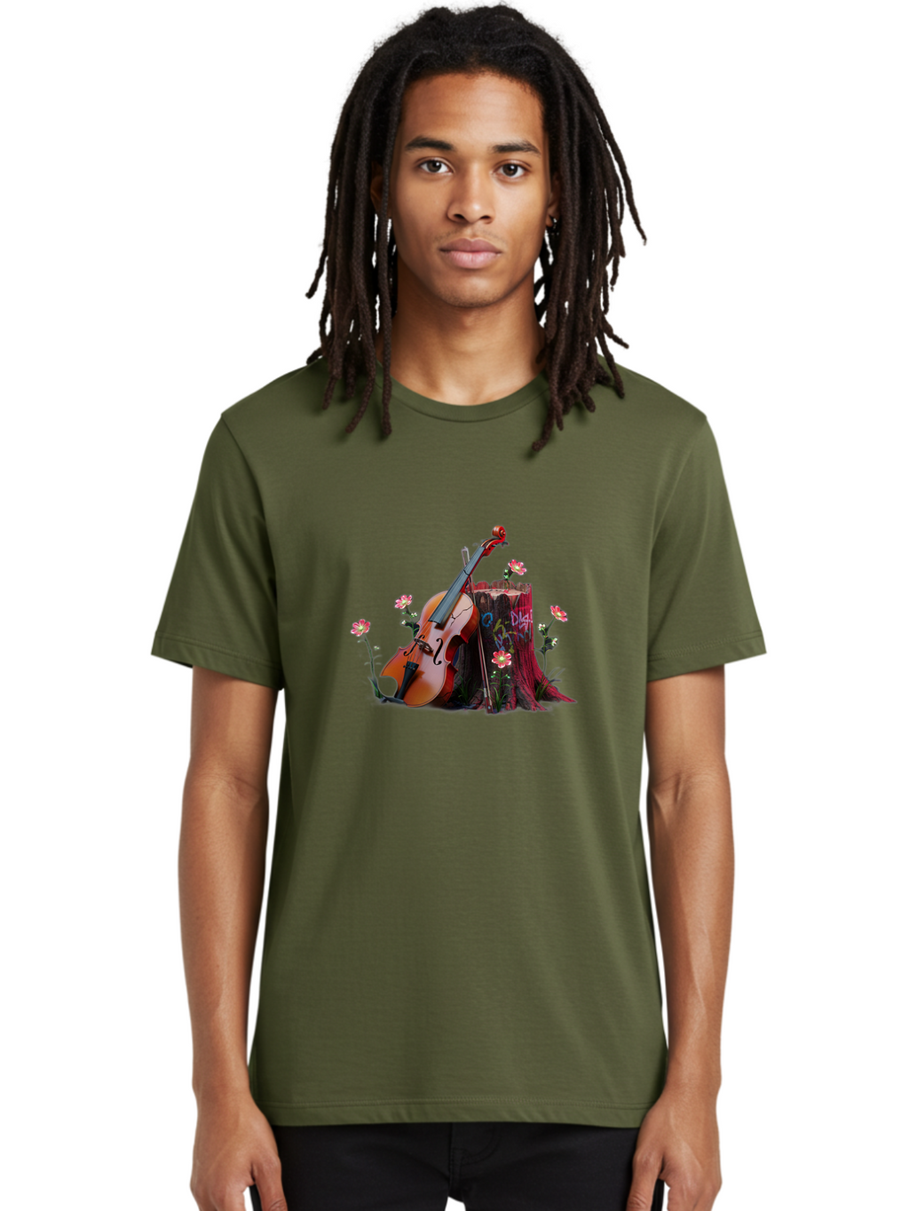 Violin-On-Tree-Stump-5 Men'S Graphic Tee, 100% Cotton, Comfortable Casual Summer Wear, Machine Washable, Vintage Camera, Old Camera, Antique Camera, Black Camera, Classic Photography, Photography Equipment, Nostalgic Device, Film Camera, Baj855