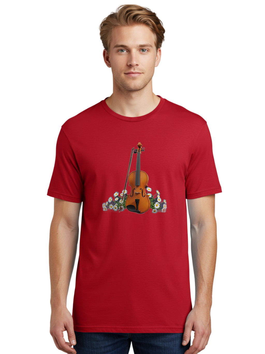 Violin-With-Daisies-2 Men'S Graphic Tee, 100% Cotton, Comfortable Casual Summer Wear, Machine Washable, Vintage Camera, Old Camera, Antique Camera, Black Camera, Classic Photography, Photography Equipment, Nostalgic Device, Film Camera, Baj859