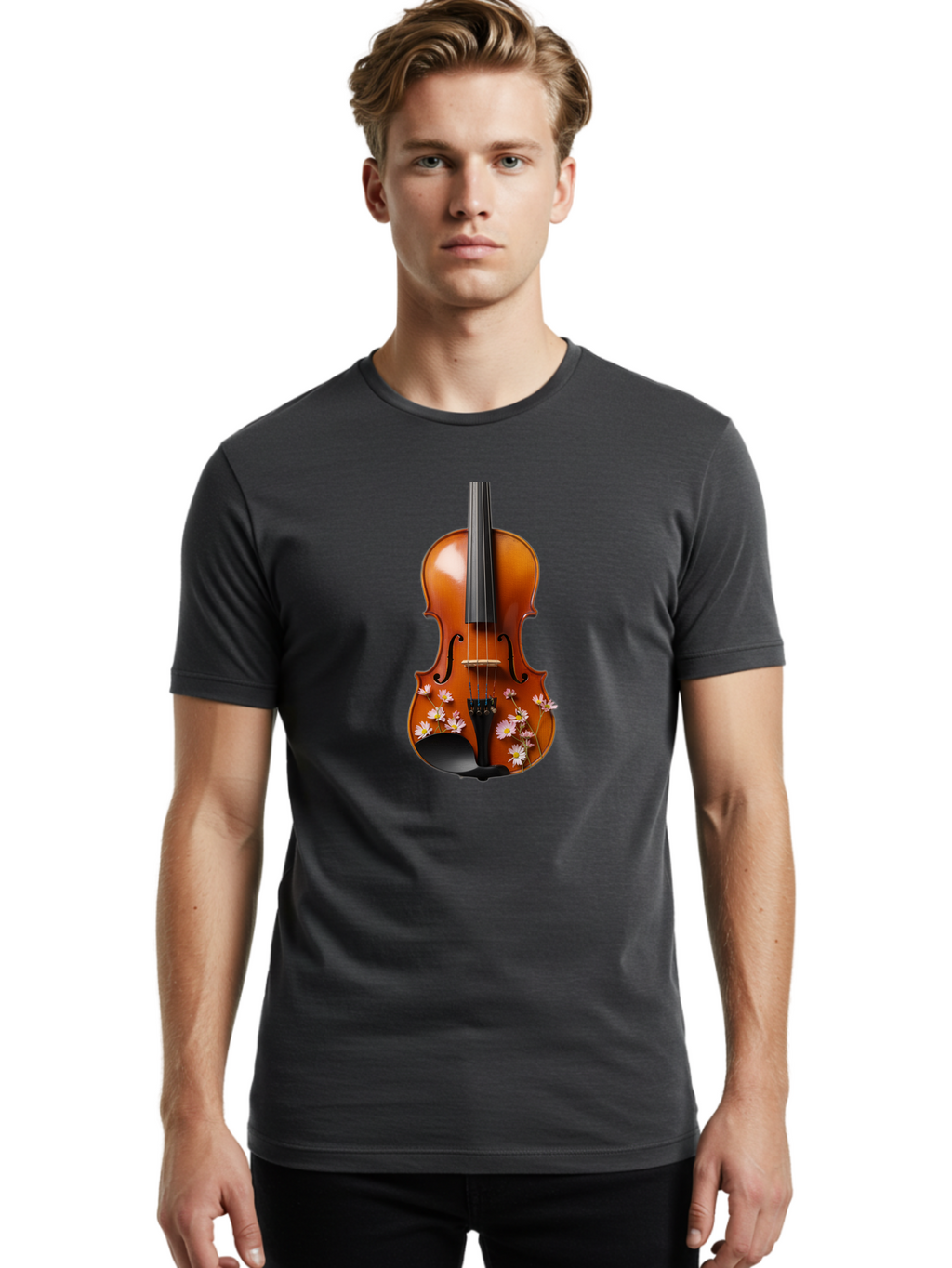 Violin-With-Daisy-Flowers Men'S Graphic Tee, 100% Cotton, Comfortable Casual Summer Wear, Machine Washable, Vintage Camera, Old Camera, Antique Camera, Black Camera, Classic Photography, Photography Equipment, Nostalgic Device, Film Camera, Baj861