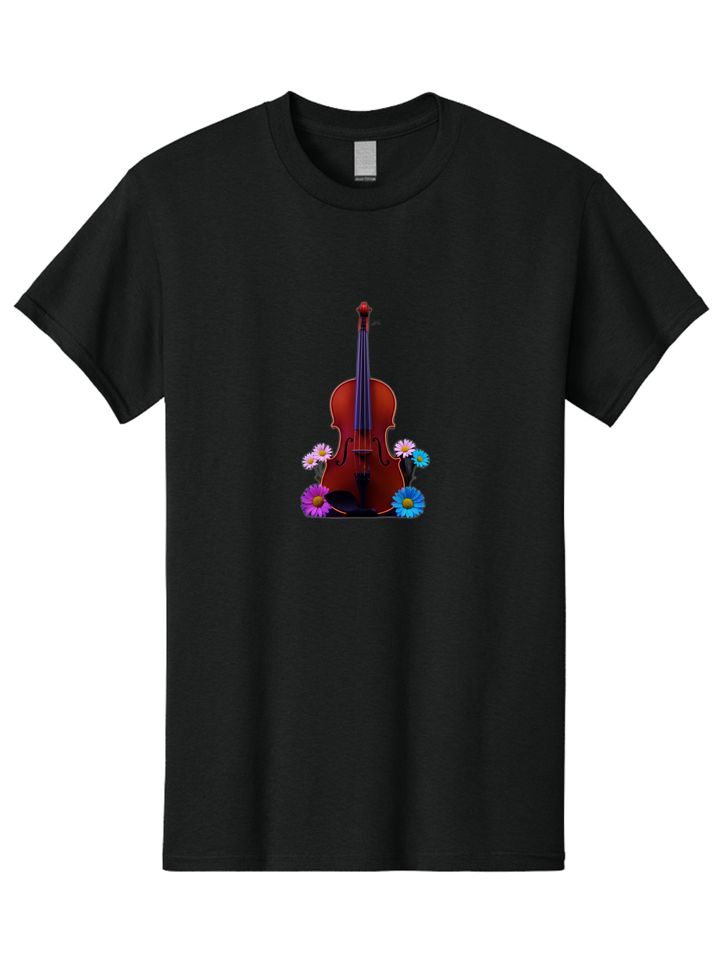 Violin-With-Flowers-1 Men'S Graphic Tee, 100% Cotton, Comfortable Casual Summer Wear, Machine Washable, Vintage Camera, Old Camera, Antique Camera, Black Camera, Classic Photography, Photography Equipment, Nostalgic Device, Film Camera, Baj862