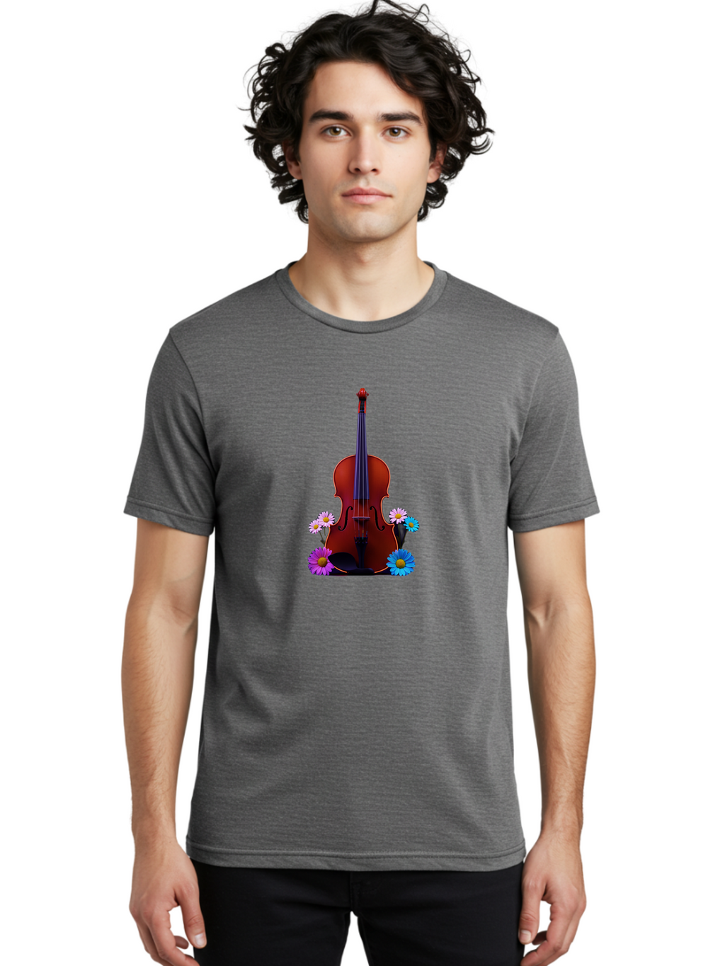 Violin-With-Flowers-1 Men'S Graphic Tee, 100% Cotton, Comfortable Casual Summer Wear, Machine Washable, Vintage Camera, Old Camera, Antique Camera, Black Camera, Classic Photography, Photography Equipment, Nostalgic Device, Film Camera, Baj862