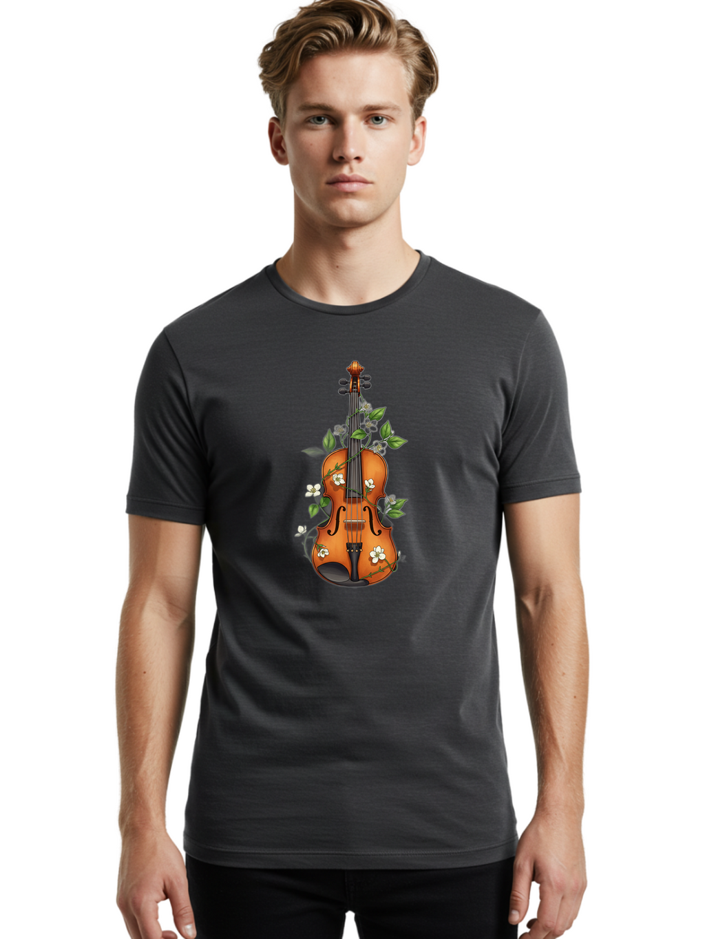 Violin-With-Flowers Men'S Graphic Tee, 100% Cotton, Comfortable Casual Summer Wear, Machine Washable, Vintage Camera, Old Camera, Antique Camera, Black Camera, Classic Photography, Photography Equipment, Nostalgic Device, Film Camera, Baj863