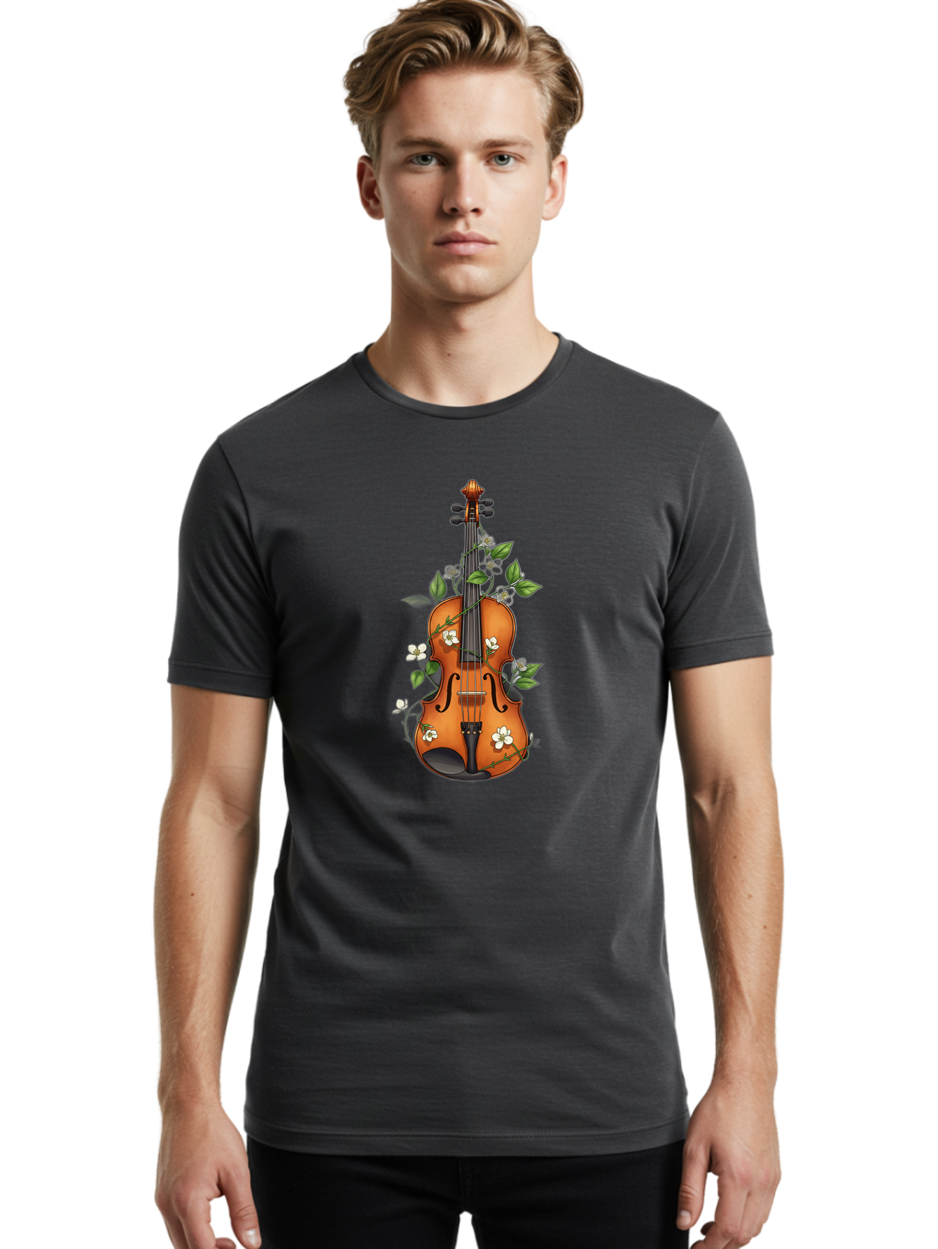 Violin-With-Flowers Men'S Graphic Tee, 100% Cotton, Comfortable Casual Summer Wear, Machine Washable, Vintage Camera, Old Camera, Antique Camera, Black Camera, Classic Photography, Photography Equipment, Nostalgic Device, Film Camera, Baj863