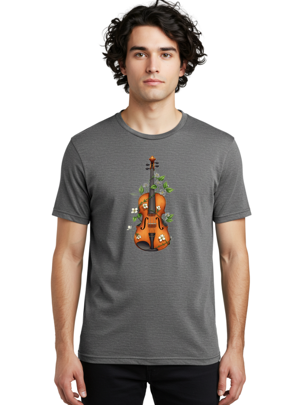 Violin-With-Flowers Men'S Graphic Tee, 100% Cotton, Comfortable Casual Summer Wear, Machine Washable, Vintage Camera, Old Camera, Antique Camera, Black Camera, Classic Photography, Photography Equipment, Nostalgic Device, Film Camera, Baj863