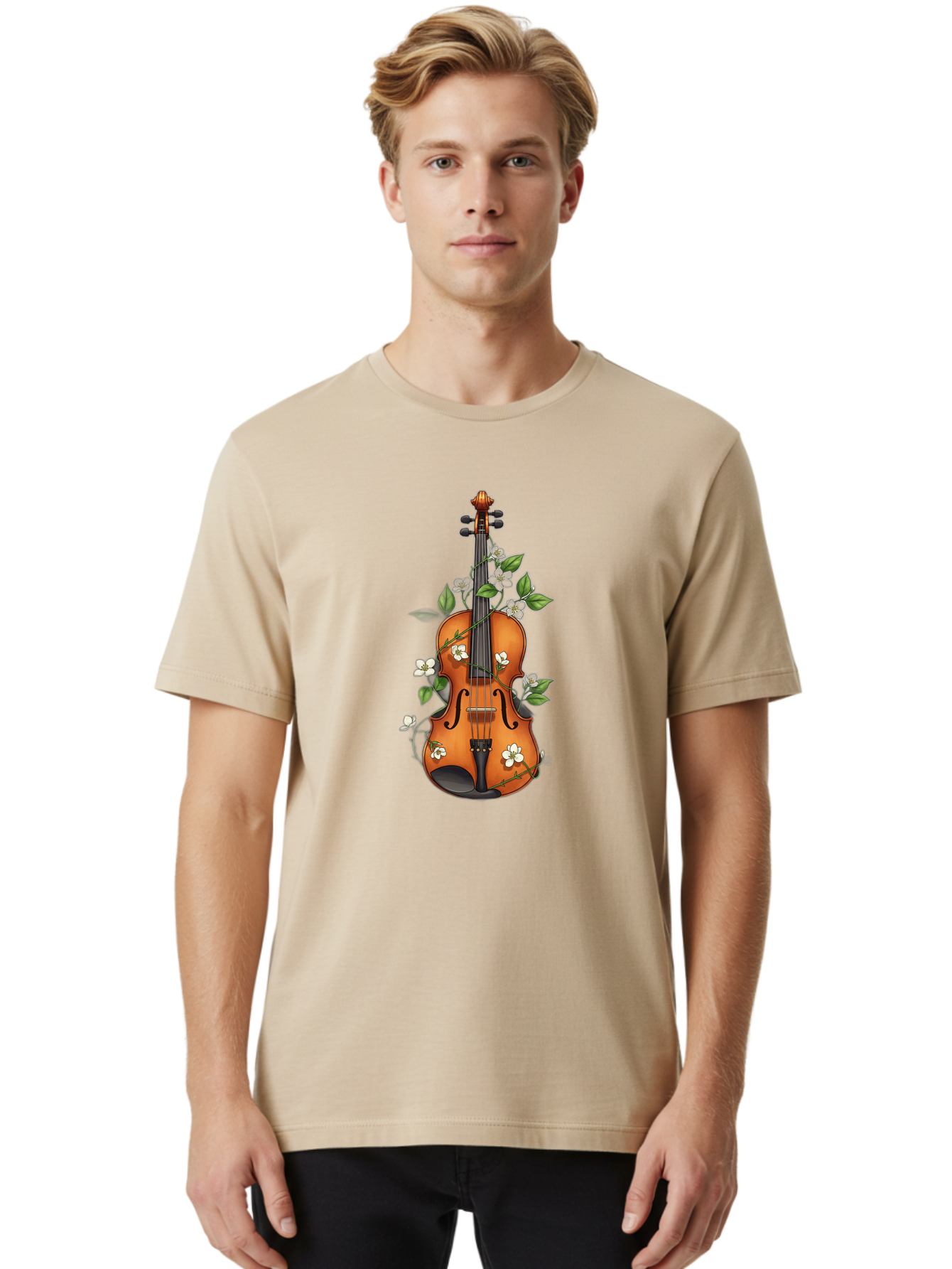 Violin-With-Flowers Men'S Graphic Tee, 100% Cotton, Comfortable Casual Summer Wear, Machine Washable, Vintage Camera, Old Camera, Antique Camera, Black Camera, Classic Photography, Photography Equipment, Nostalgic Device, Film Camera, Baj863