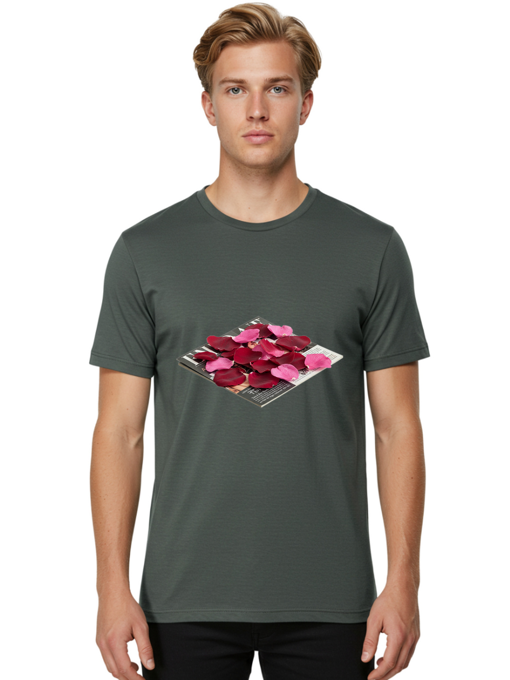 Vogue-Magazine-With-Rose-Petals Men'S Graphic Tee, 100% Cotton, Comfortable Casual Summer Wear, Machine Washable, Vintage Camera, Old Camera, Antique Camera, Black Camera, Classic Photography, Photography Equipment, Nostalgic Device, Baj866