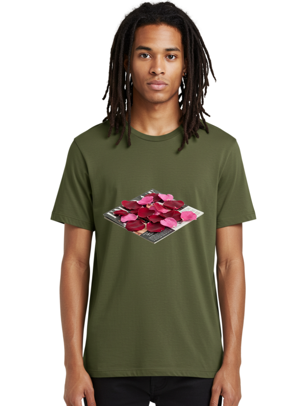 Vogue-Magazine-With-Rose-Petals Men'S Graphic Tee, 100% Cotton, Comfortable Casual Summer Wear, Machine Washable, Vintage Camera, Old Camera, Antique Camera, Black Camera, Classic Photography, Photography Equipment, Nostalgic Device, Baj866