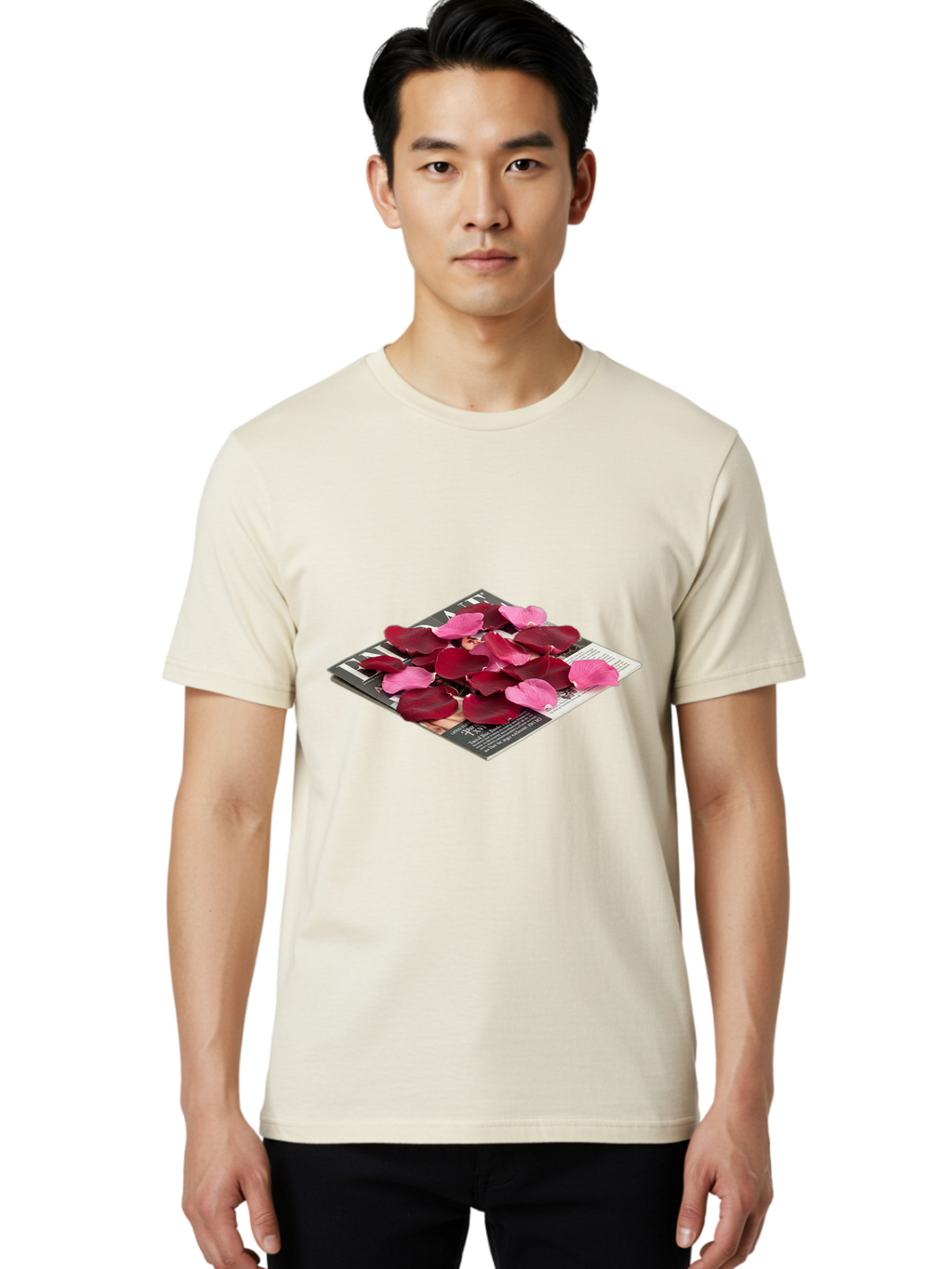 Vogue-Magazine-With-Rose-Petals Men'S Graphic Tee, 100% Cotton, Comfortable Casual Summer Wear, Machine Washable, Vintage Camera, Old Camera, Antique Camera, Black Camera, Classic Photography, Photography Equipment, Nostalgic Device, Baj866