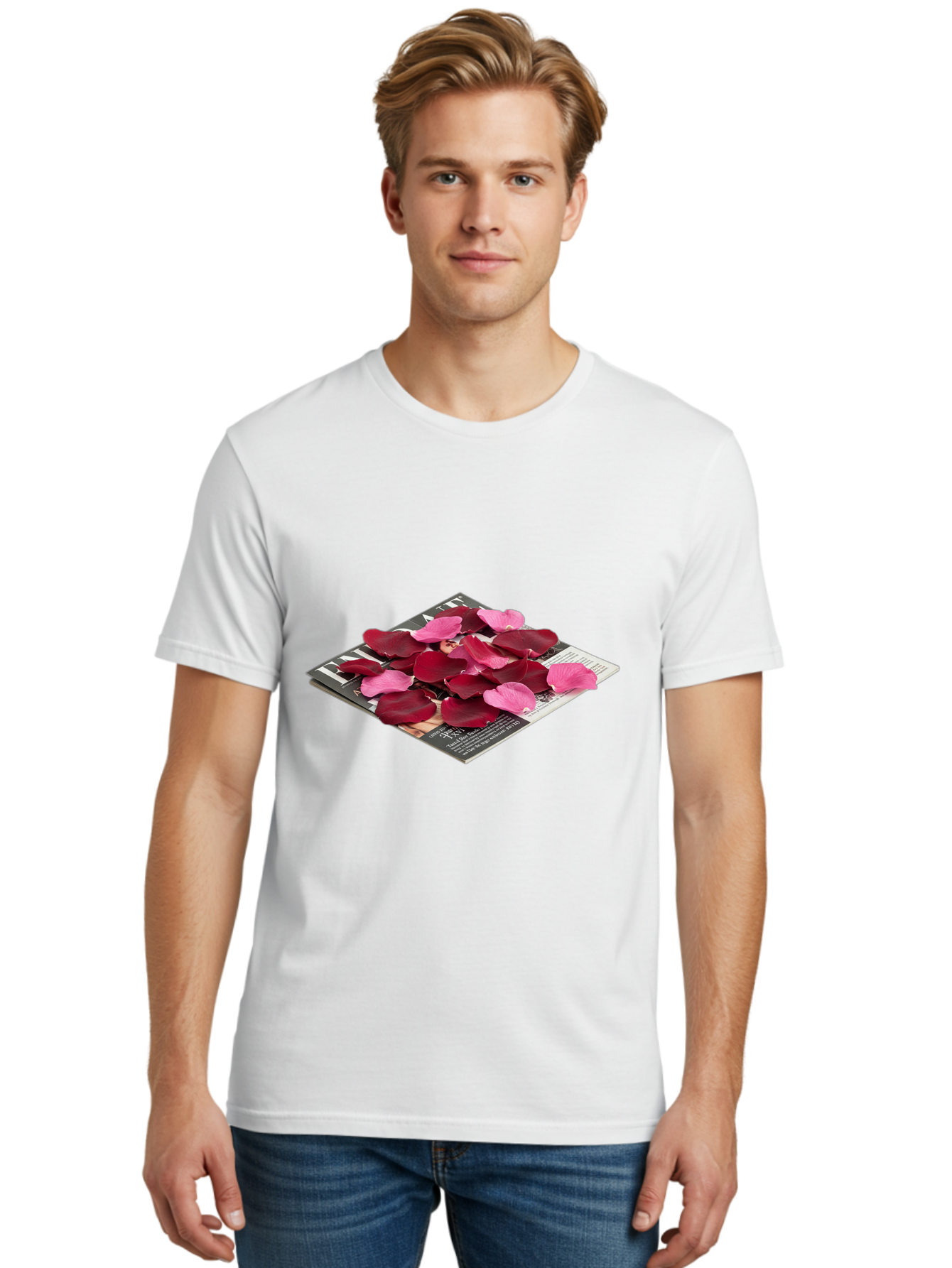 Vogue-Magazine-With-Rose-Petals Men'S Graphic Tee, 100% Cotton, Comfortable Casual Summer Wear, Machine Washable, Vintage Camera, Old Camera, Antique Camera, Black Camera, Classic Photography, Photography Equipment, Nostalgic Device, Baj866