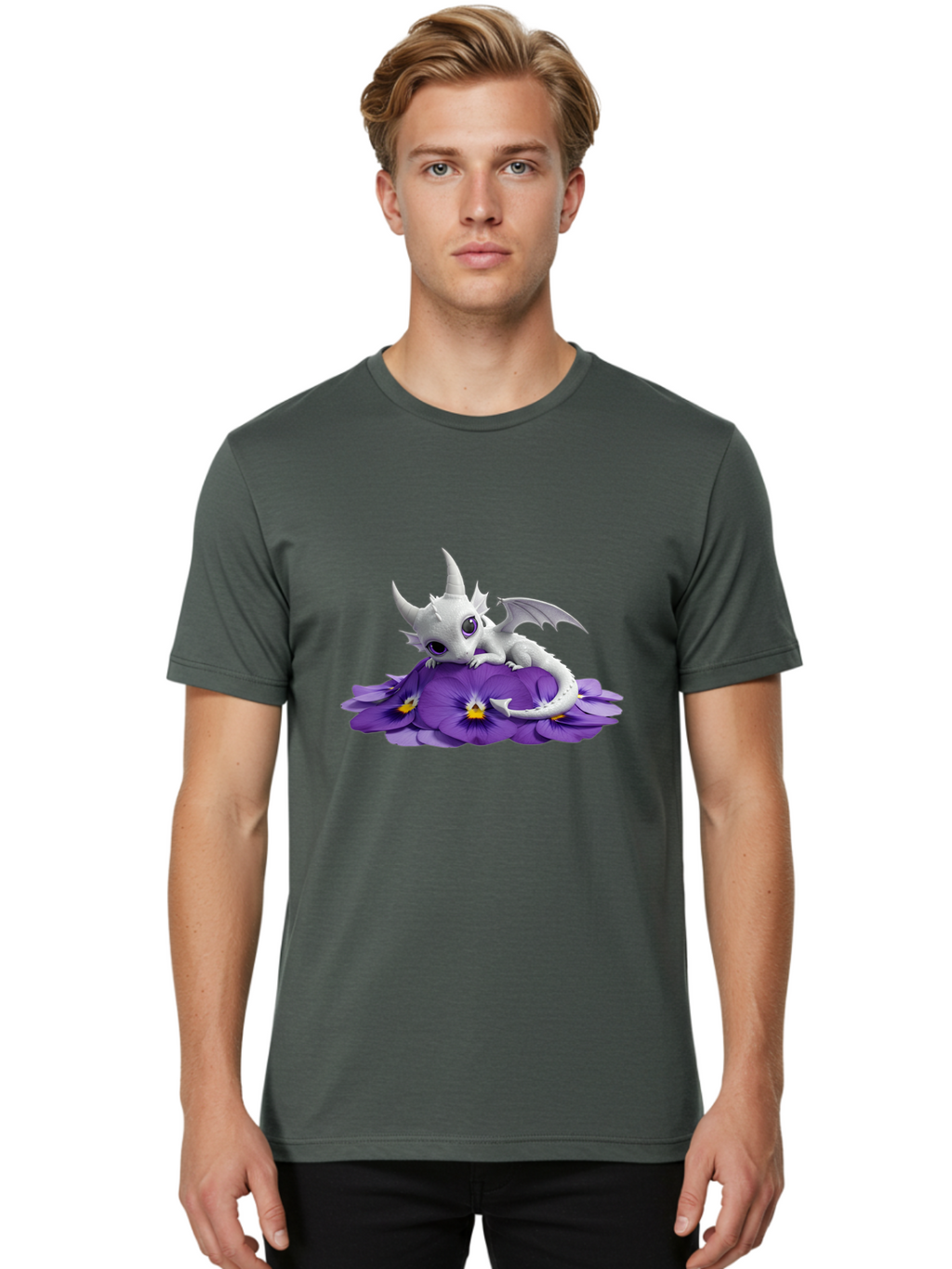 White-Dragon-On-Purple-Flowers Men'S Graphic Tee, 100% Cotton, Comfortable Casual Summer Wear, Machine Washable, Vintage Camera, Old Camera, Antique Camera, Black Camera, Classic Photography, Photography Equipment, Nostalgic Device, Baj872