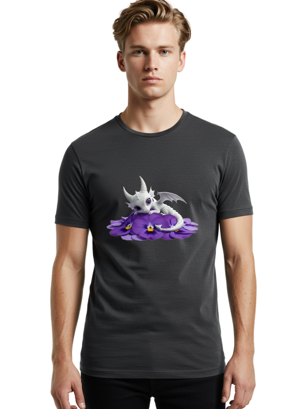 White-Dragon-On-Purple-Flowers Men'S Graphic Tee, 100% Cotton, Comfortable Casual Summer Wear, Machine Washable, Vintage Camera, Old Camera, Antique Camera, Black Camera, Classic Photography, Photography Equipment, Nostalgic Device, Baj872