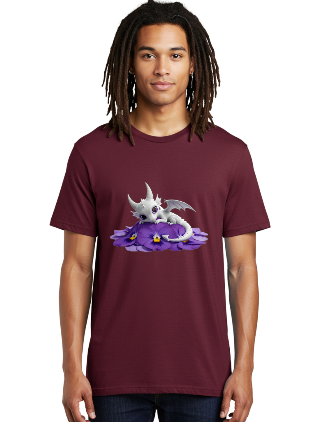 White-Dragon-On-Purple-Flowers Men'S Graphic Tee, 100% Cotton, Comfortable Casual Summer Wear, Machine Washable, Vintage Camera, Old Camera, Antique Camera, Black Camera, Classic Photography, Photography Equipment, Nostalgic Device, Baj872
