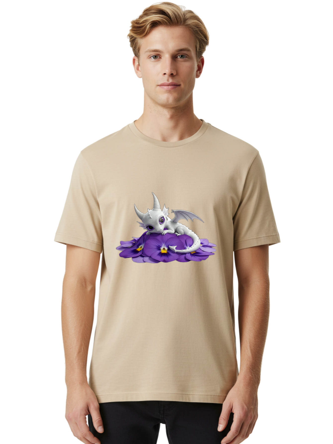 White-Dragon-On-Purple-Flowers Men'S Graphic Tee, 100% Cotton, Comfortable Casual Summer Wear, Machine Washable, Vintage Camera, Old Camera, Antique Camera, Black Camera, Classic Photography, Photography Equipment, Nostalgic Device, Baj872