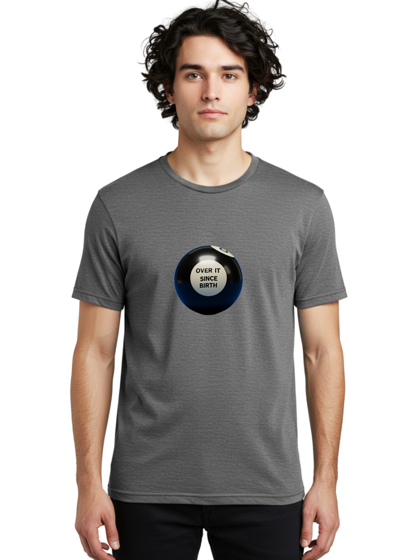 8-Ball-With-Over-It-Since-Birth-Text Men'S Graphic Tee, 100% Cotton, Comfortable Casual Summer Wear, Machine Washable, Vintage Camera, Old Camera, Antique Camera, Black Camera, Classic Photography, Photography Equipment, Nostalgic Device, Baj903