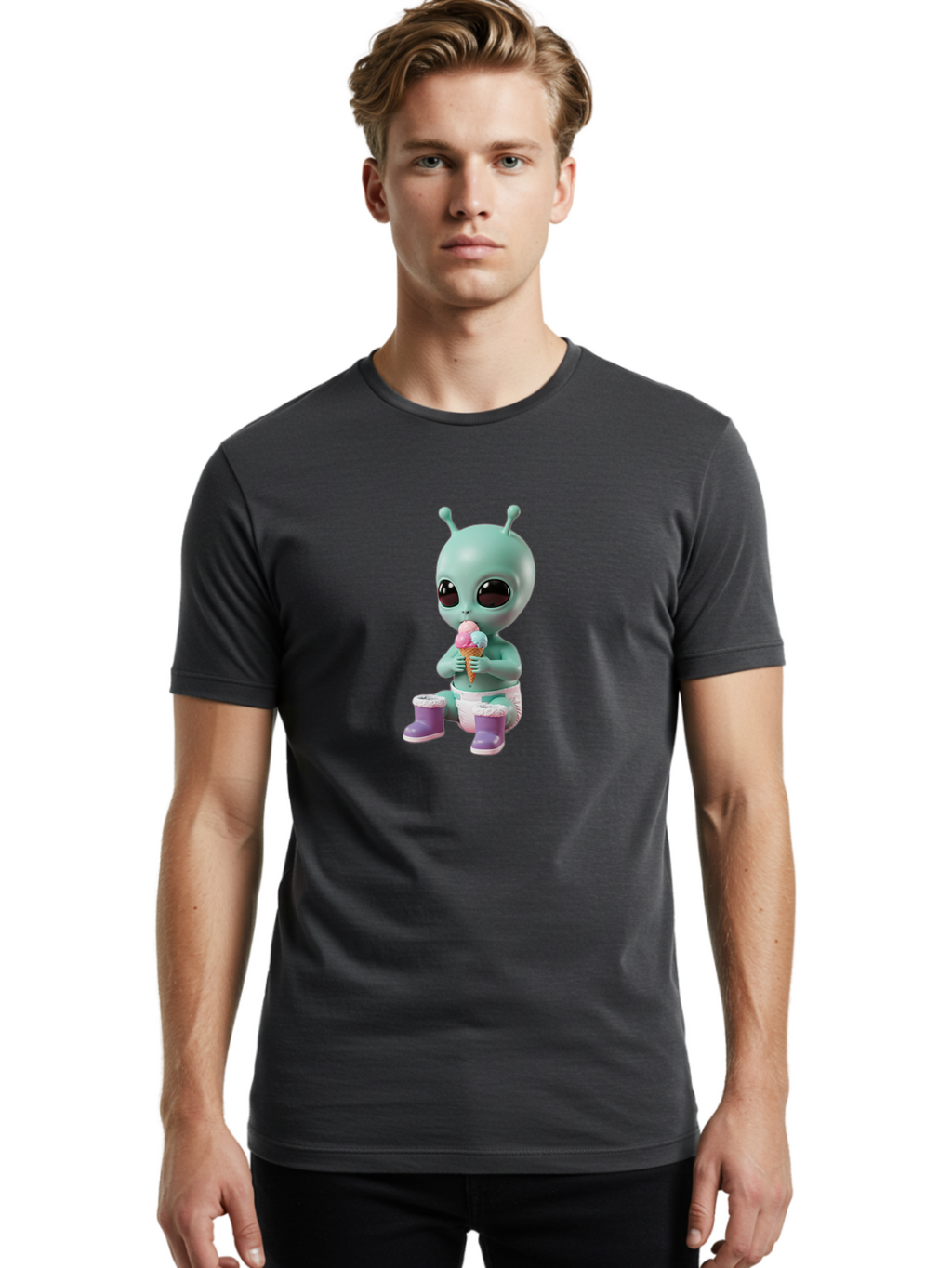 Alien-Eating-Ice-Cream Men'S Graphic Tee, 100% Cotton, Comfortable Casual Summer Wear, Machine Washable, Vintage Camera, Old Camera, Antique Camera, Black Camera, Classic Photography, Photography Equipment, Nostalgic Device, Film Camera, Baj916