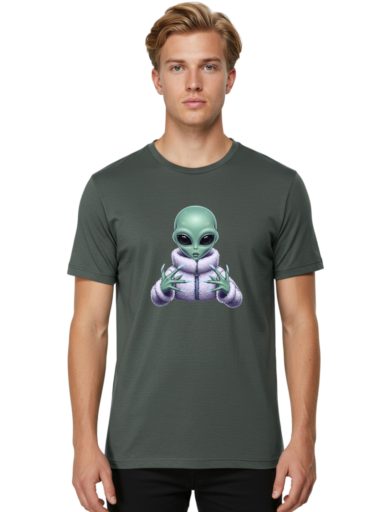 Alien-In-Sherpa-Jacket Men'S Graphic Tee, 100% Cotton, Comfortable Casual Summer Wear, Machine Washable, Vintage Camera, Old Camera, Antique Camera, Black Camera, Classic Photography, Photography Equipment, Nostalgic Device, Film Camera, Baj920