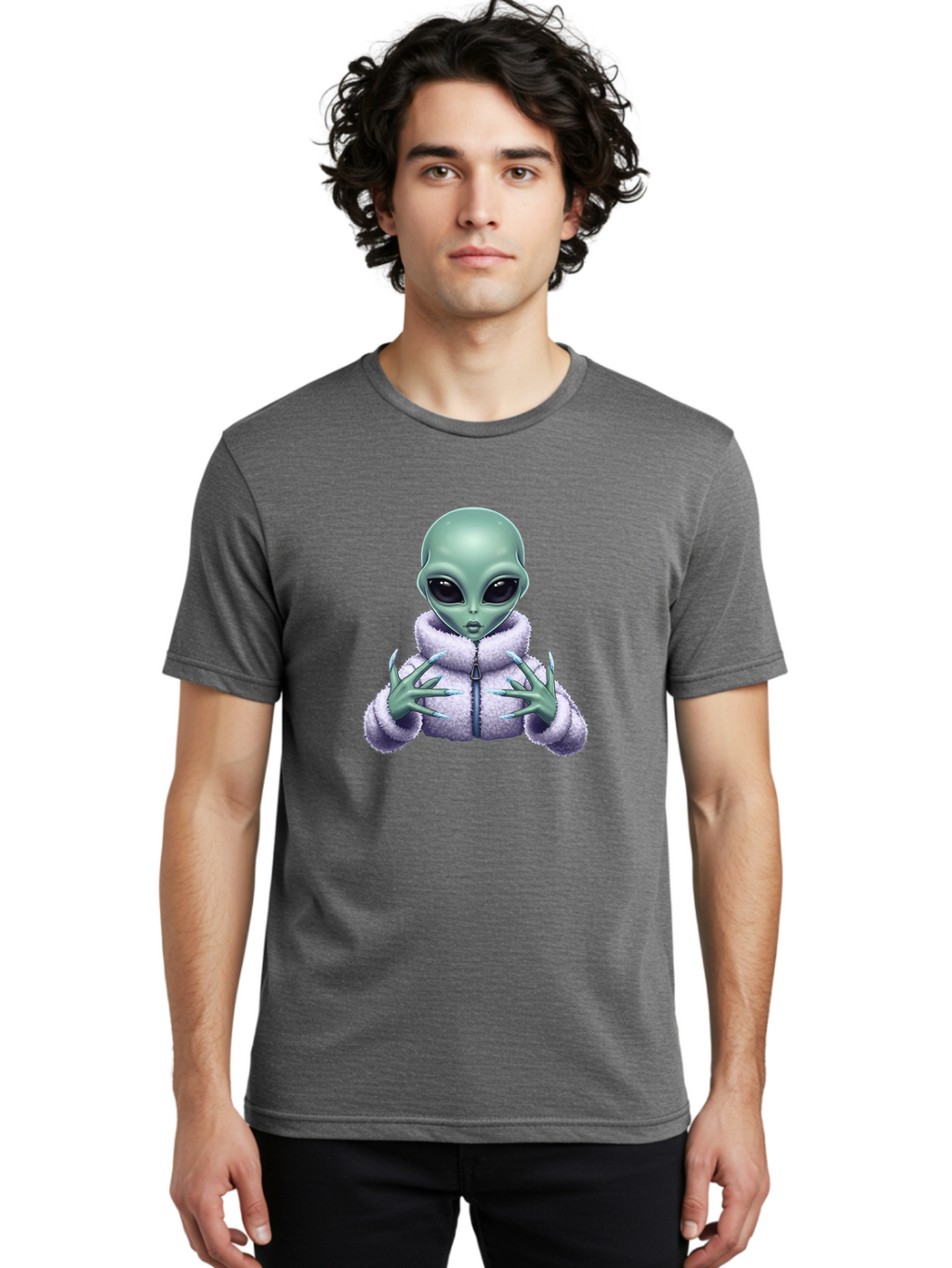 Alien-In-Sherpa-Jacket Men'S Graphic Tee, 100% Cotton, Comfortable Casual Summer Wear, Machine Washable, Vintage Camera, Old Camera, Antique Camera, Black Camera, Classic Photography, Photography Equipment, Nostalgic Device, Film Camera, Baj920