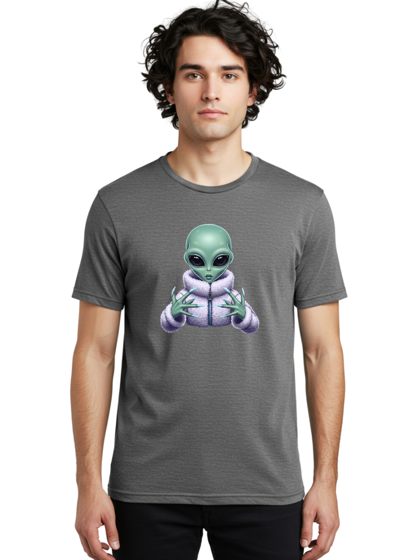 Alien-In-Sherpa-Jacket Men'S Graphic Tee, 100% Cotton, Comfortable Casual Summer Wear, Machine Washable, Vintage Camera, Old Camera, Antique Camera, Black Camera, Classic Photography, Photography Equipment, Nostalgic Device, Film Camera, Baj920