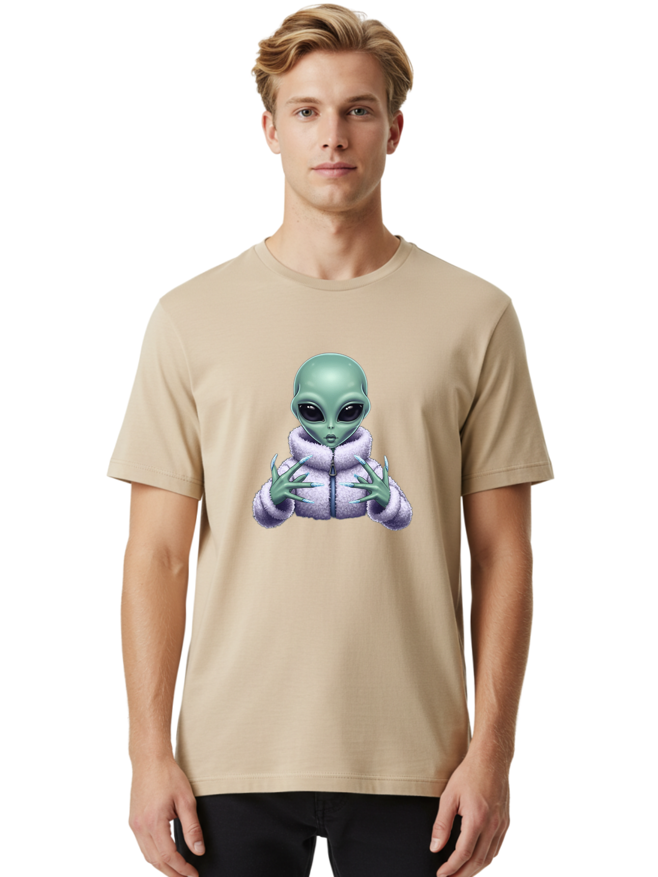 Alien-In-Sherpa-Jacket Men'S Graphic Tee, 100% Cotton, Comfortable Casual Summer Wear, Machine Washable, Vintage Camera, Old Camera, Antique Camera, Black Camera, Classic Photography, Photography Equipment, Nostalgic Device, Film Camera, Baj920